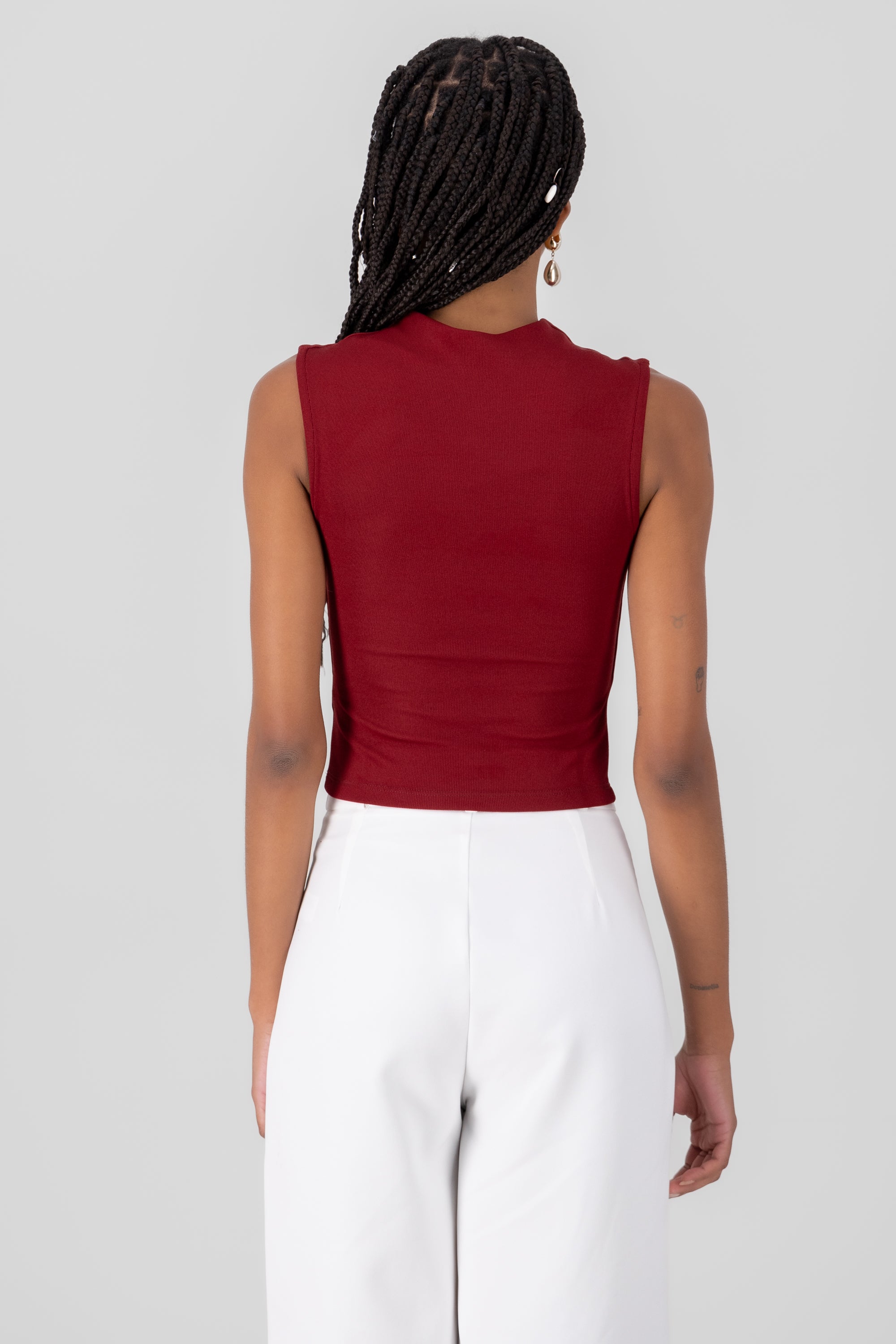 Chic Thin Ribbed Sleeveless Top BURGUNDY