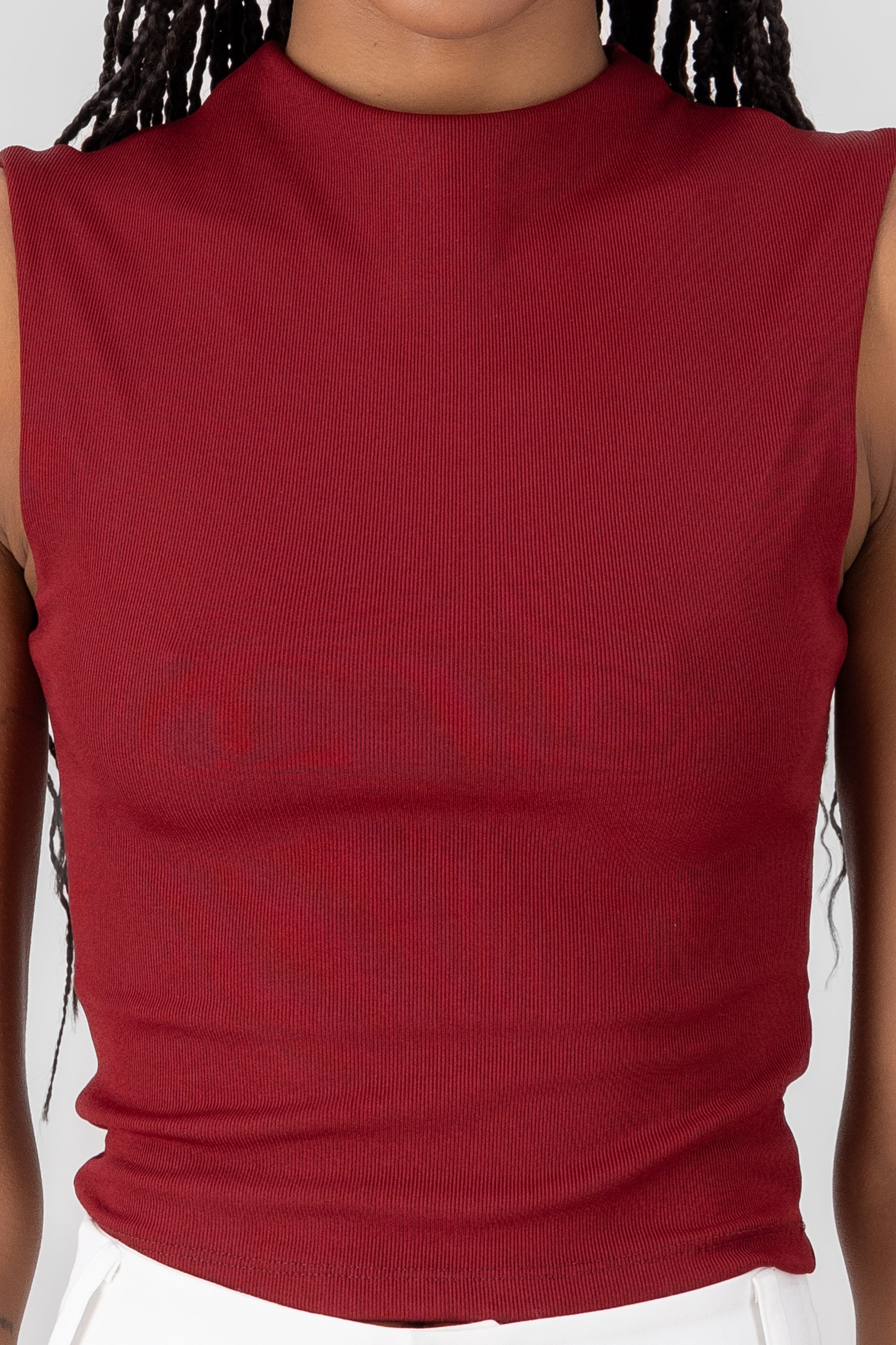 Chic Thin Ribbed Sleeveless Top BURGUNDY