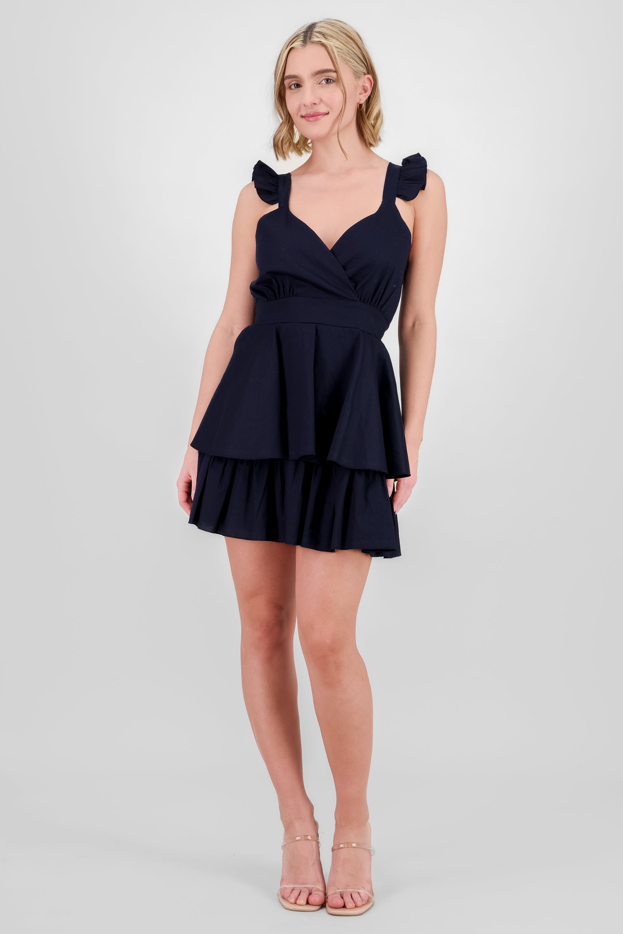 Ruffled Strap Summer Mini Day Dress NAVY