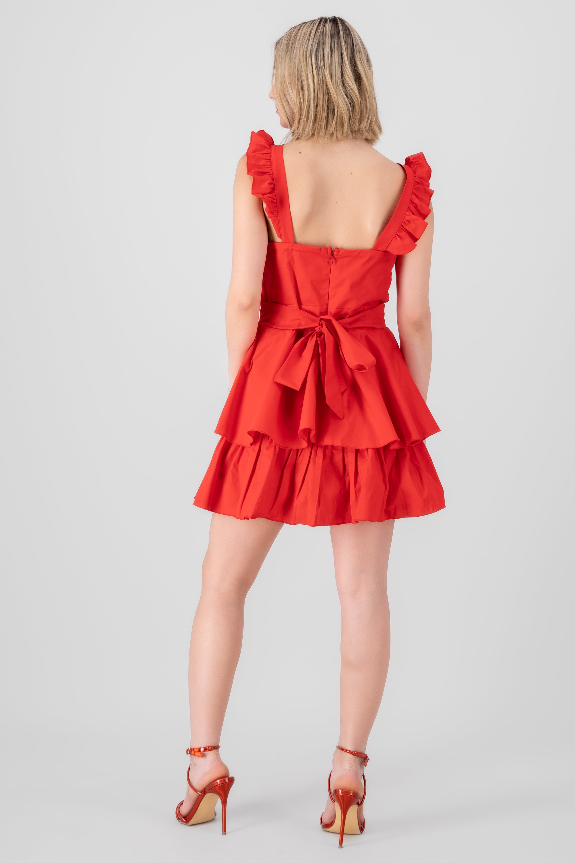 Ruffled Strap Summer Mini Day Dress RED