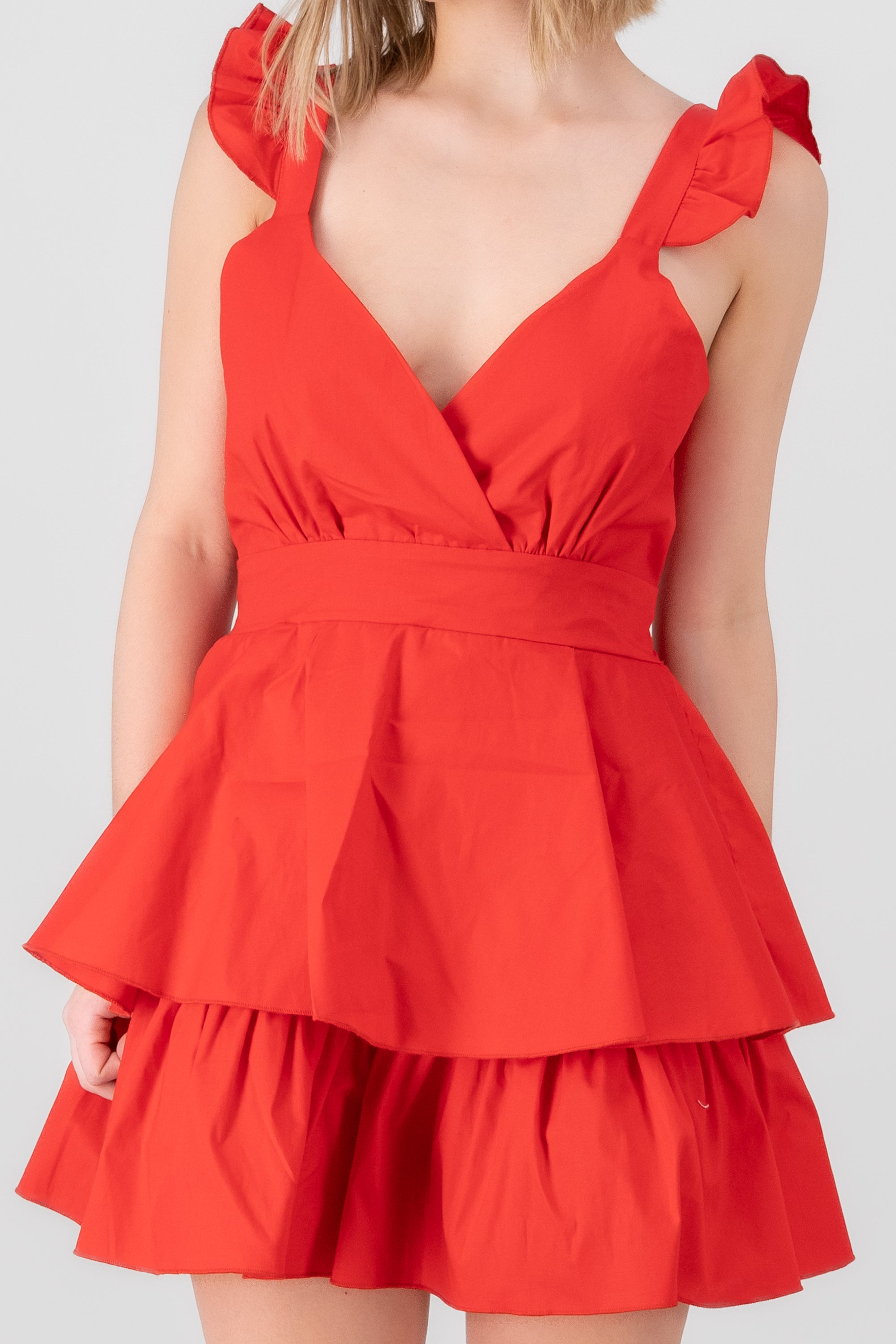 Ruffled Strap Summer Mini Day Dress RED