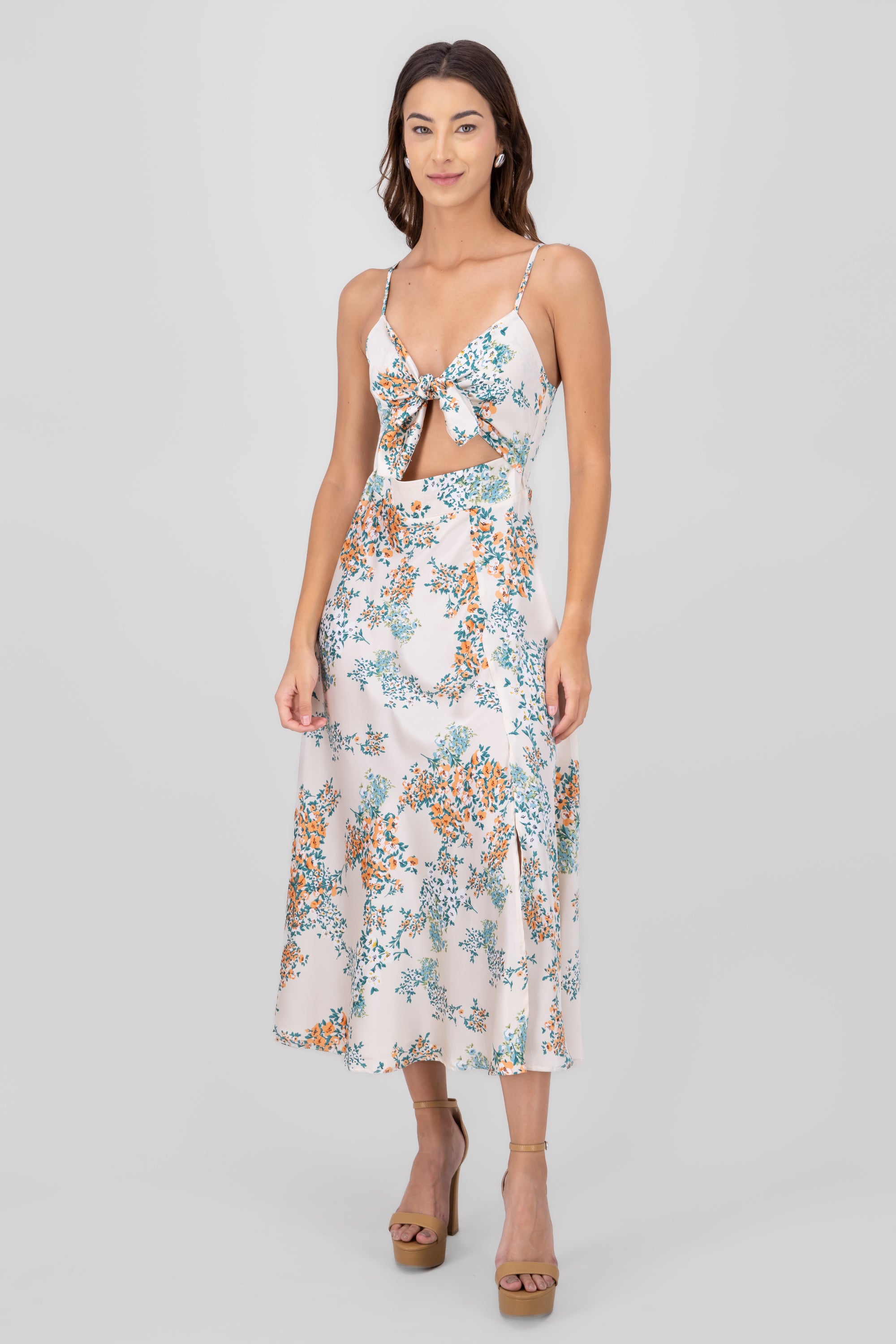 MultiFlower Print Summer Maxi Dress CREAM