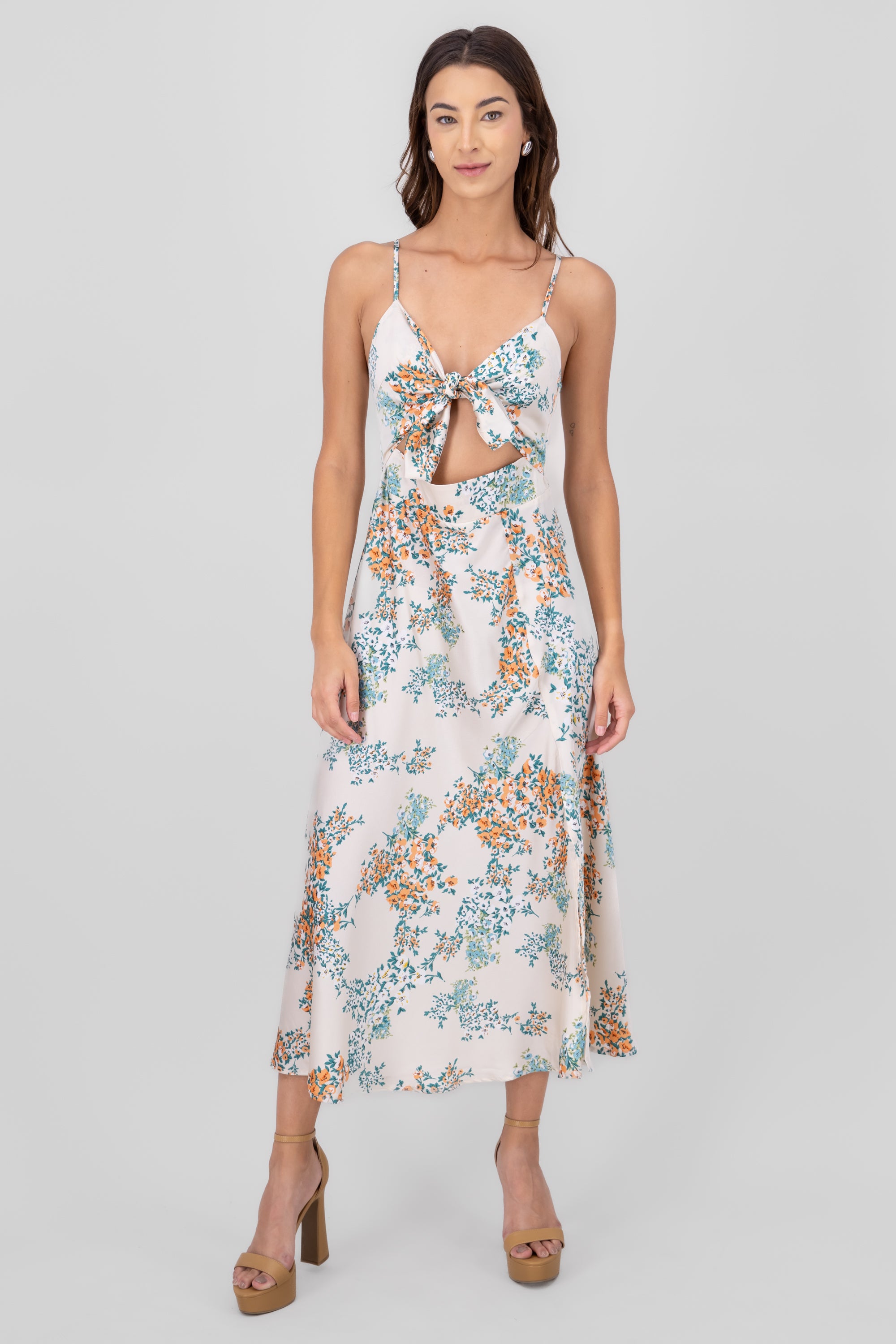 MultiFlower Print Summer Maxi Dress CREAM