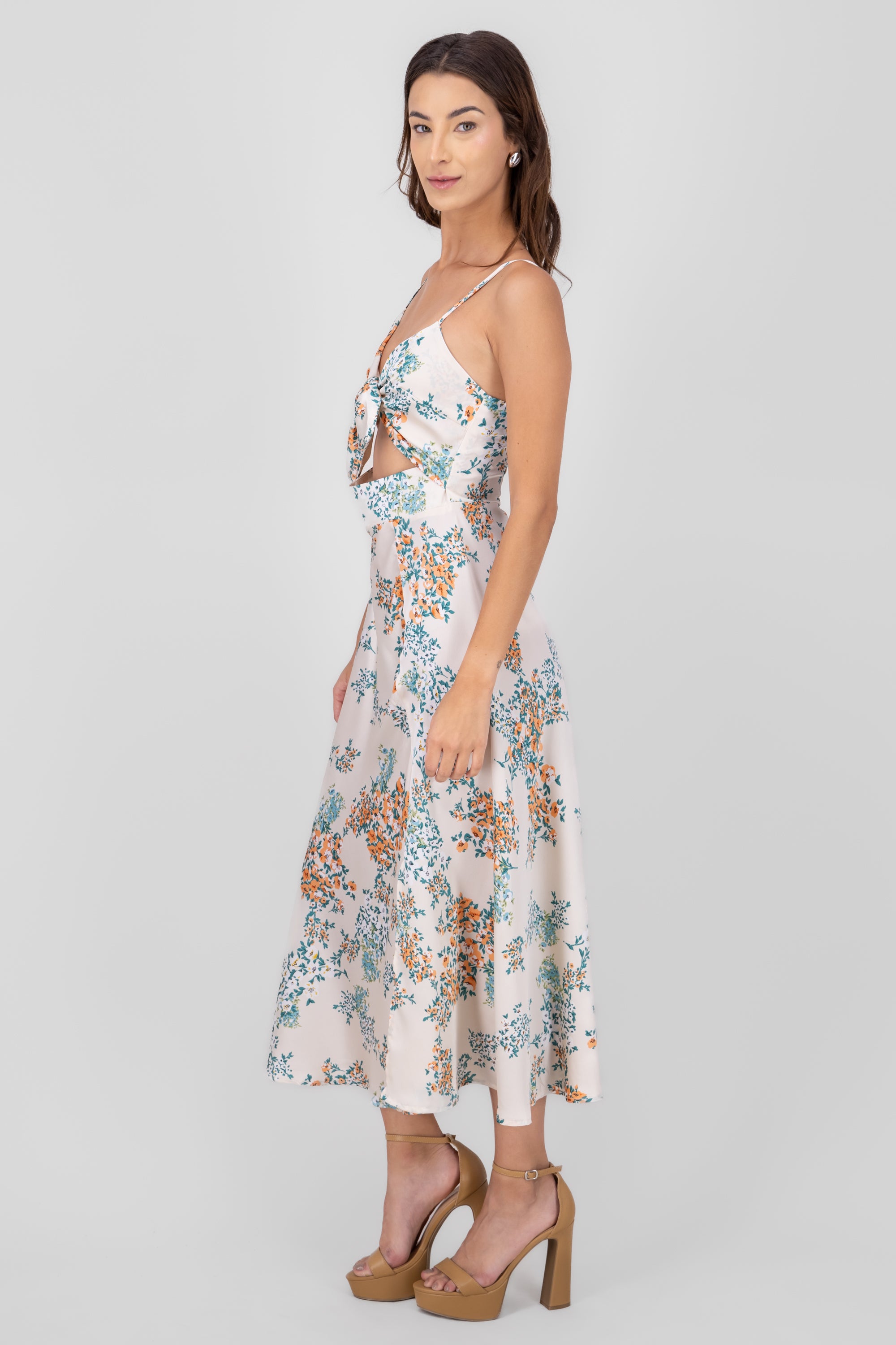 MultiFlower Print Summer Maxi Dress CREAM