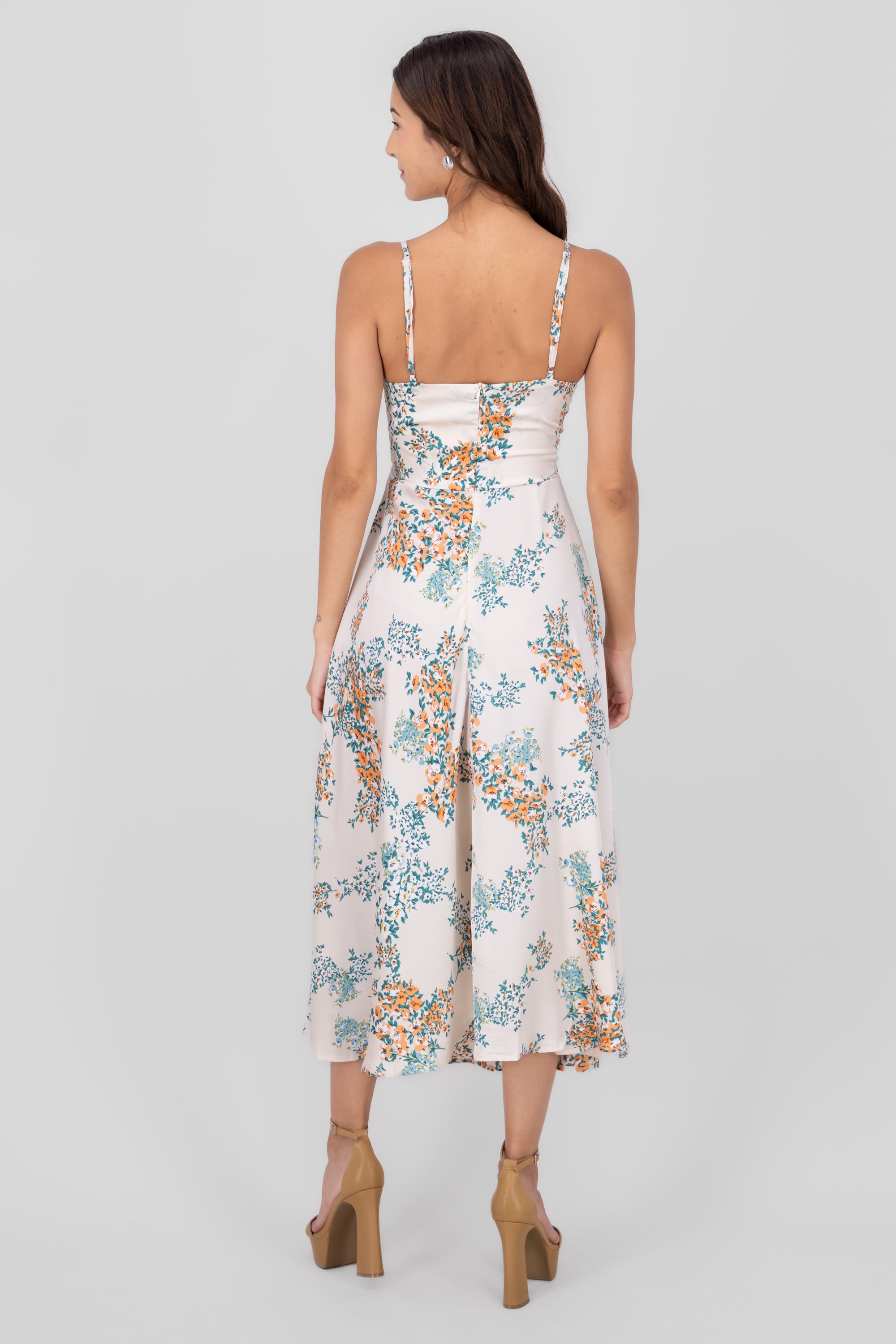 MultiFlower Print Summer Maxi Dress CREAM