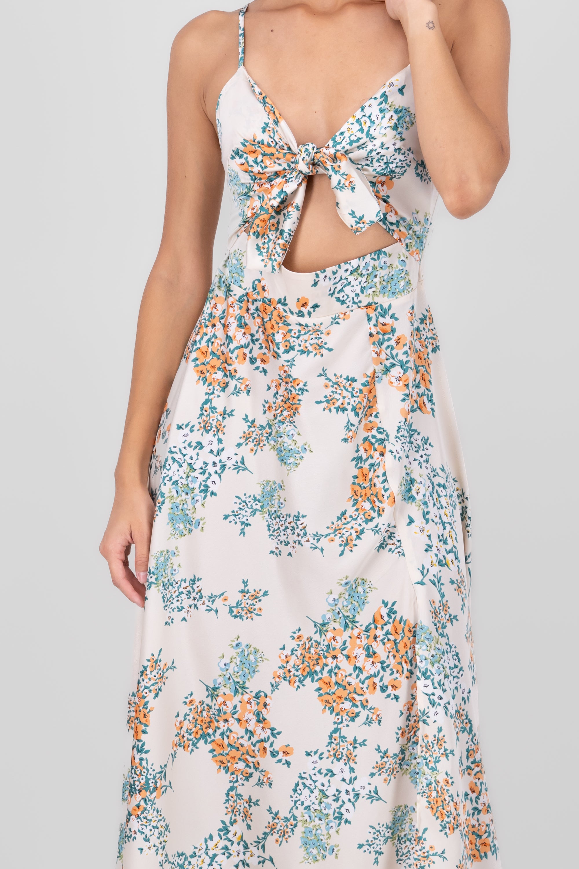 MultiFlower Print Summer Maxi Dress CREAM