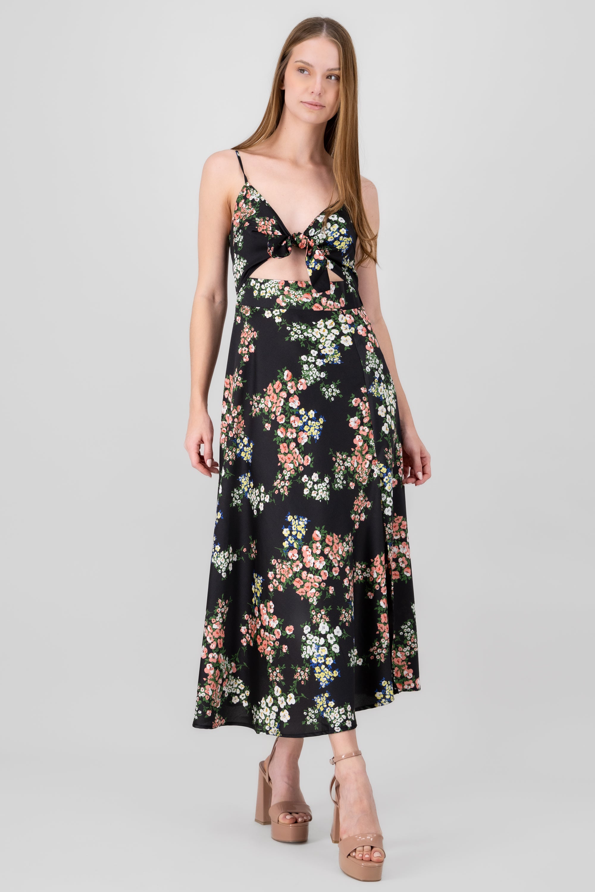 MultiFlower Print Summer Maxi Dress BLACK