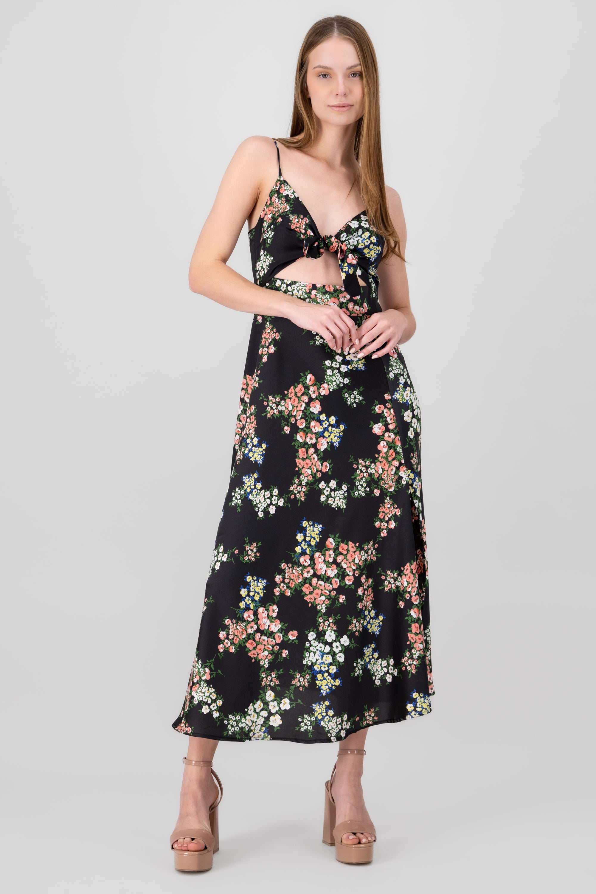 MultiFlower Print Summer Maxi Dress BLACK