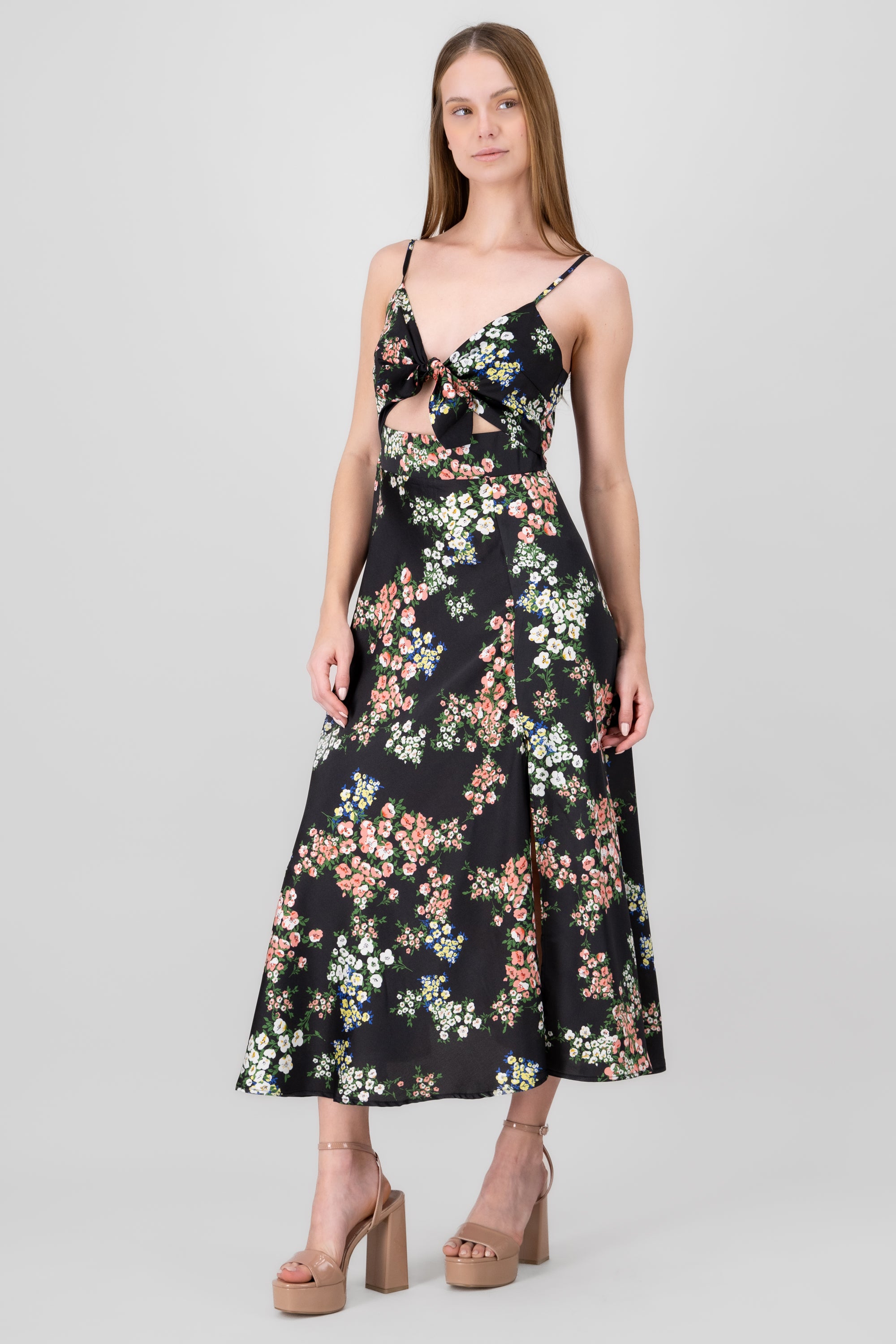 MultiFlower Print Summer Maxi Dress BLACK