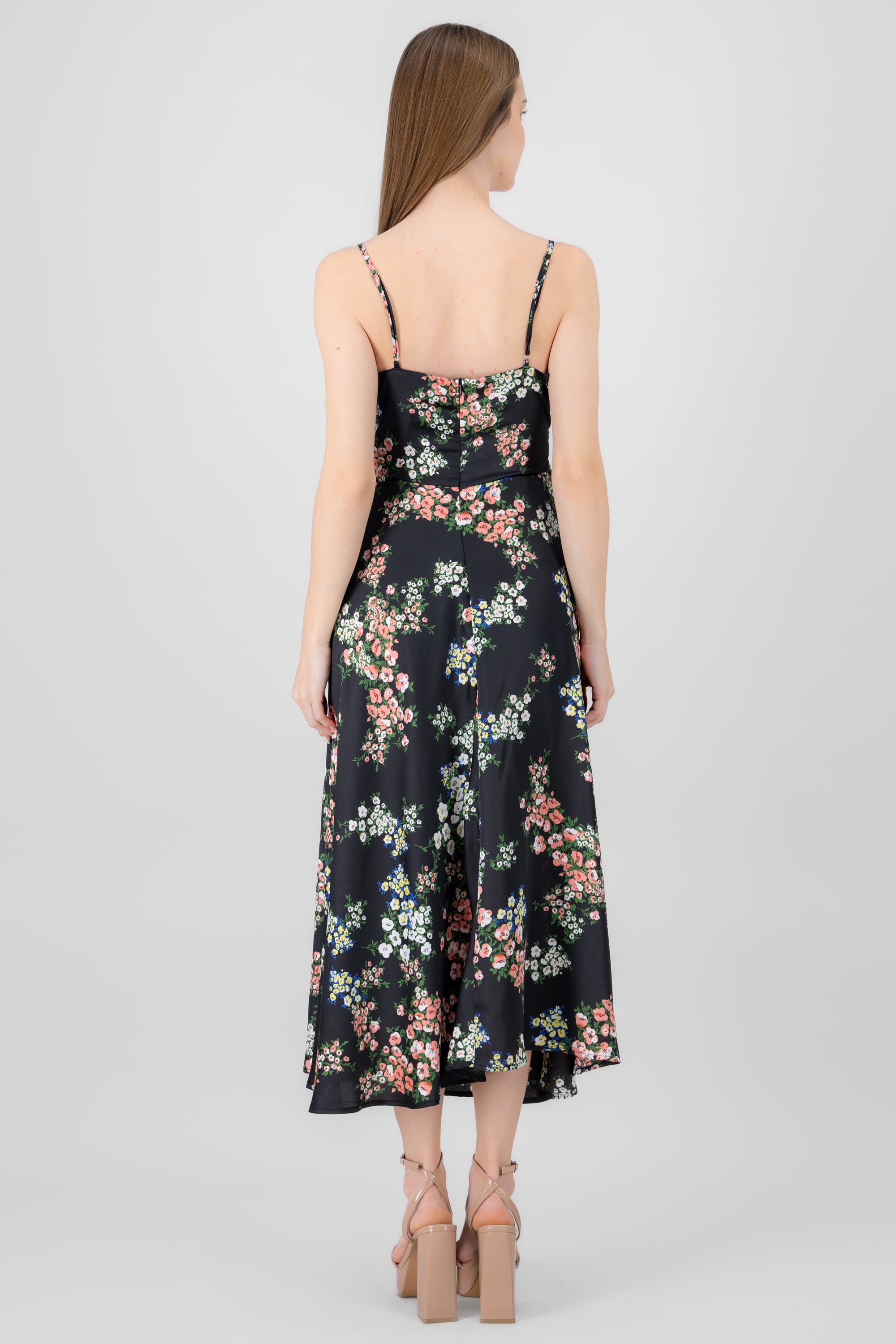 MultiFlower Print Summer Maxi Dress BLACK