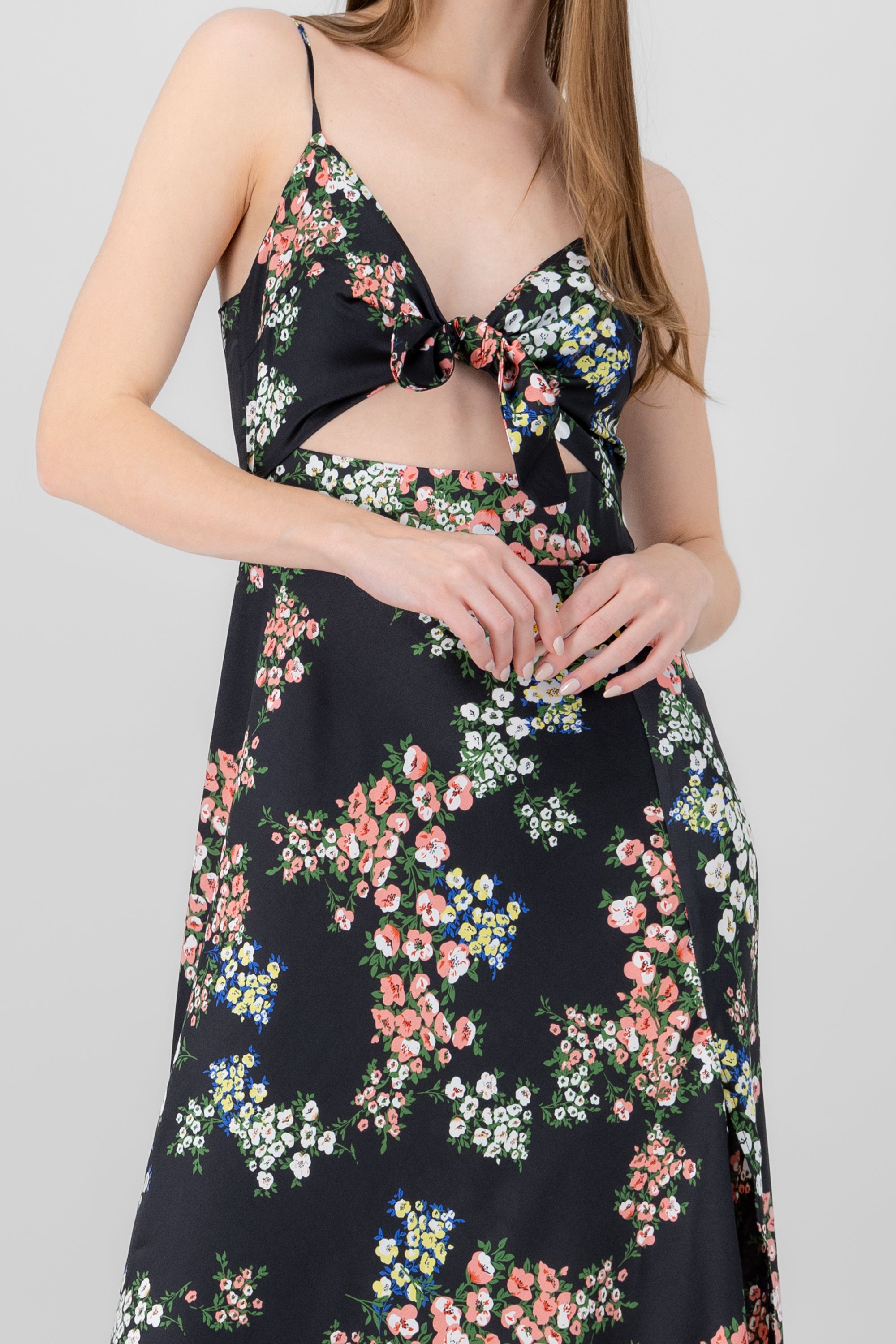 MultiFlower Print Summer Maxi Dress BLACK