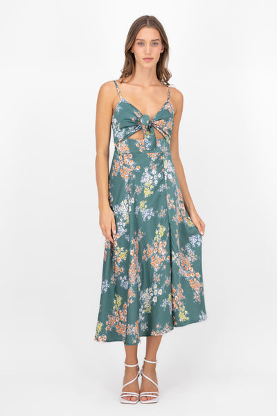 MultiFlower Print Summer Maxi Dress GREEN