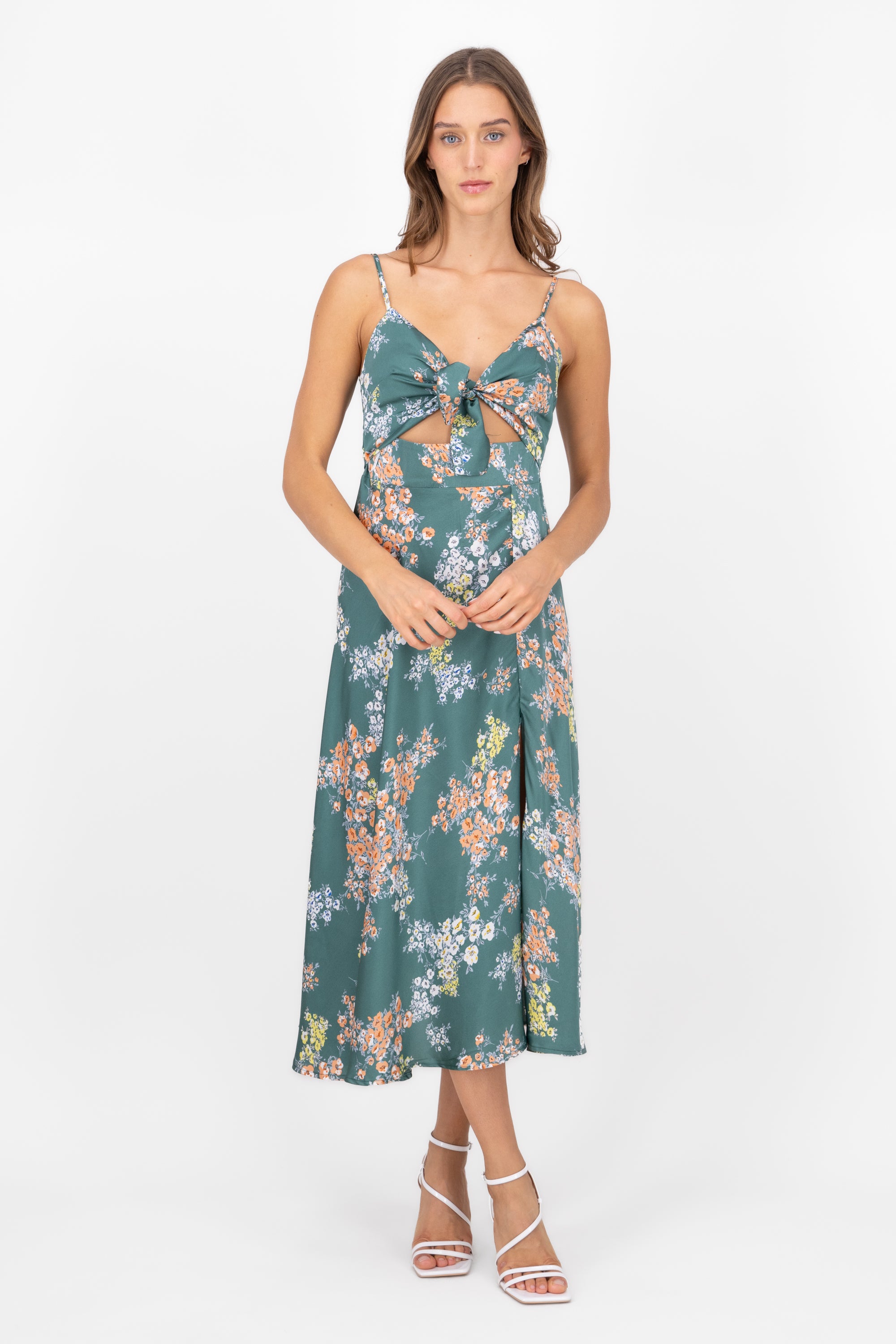 MultiFlower Print Summer Maxi Dress GREEN