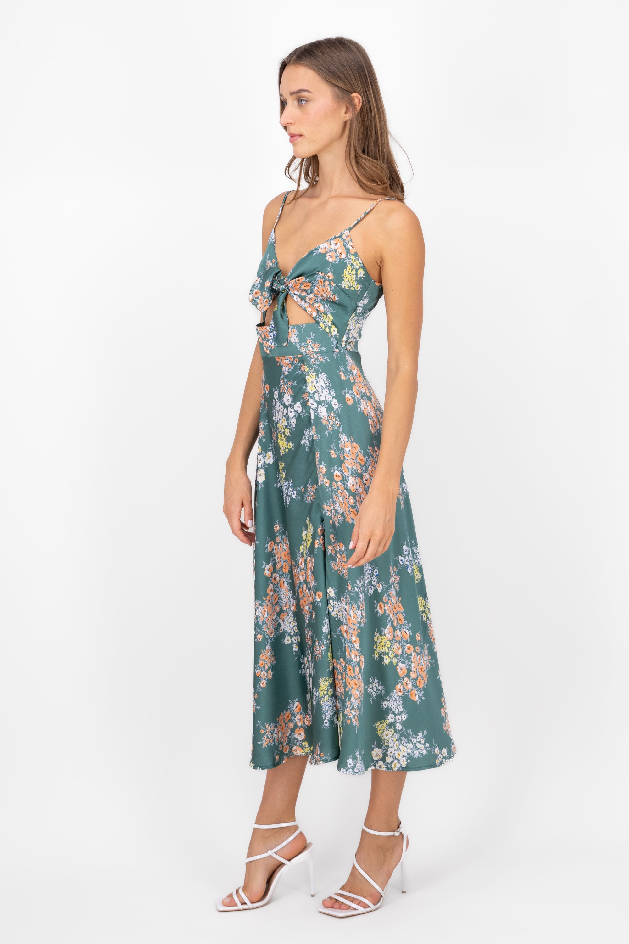 MultiFlower Print Summer Maxi Dress GREEN