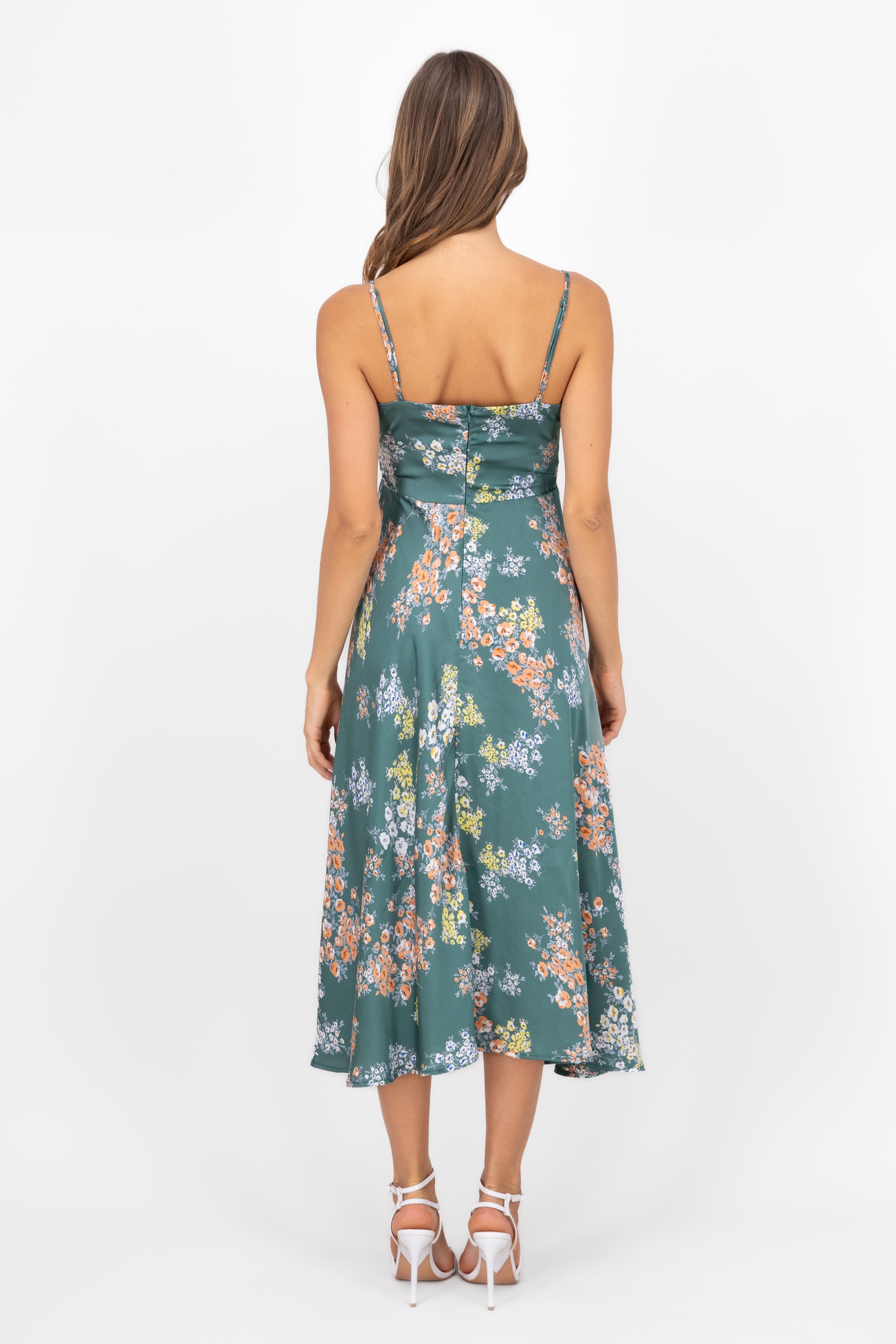 MultiFlower Print Summer Maxi Dress GREEN