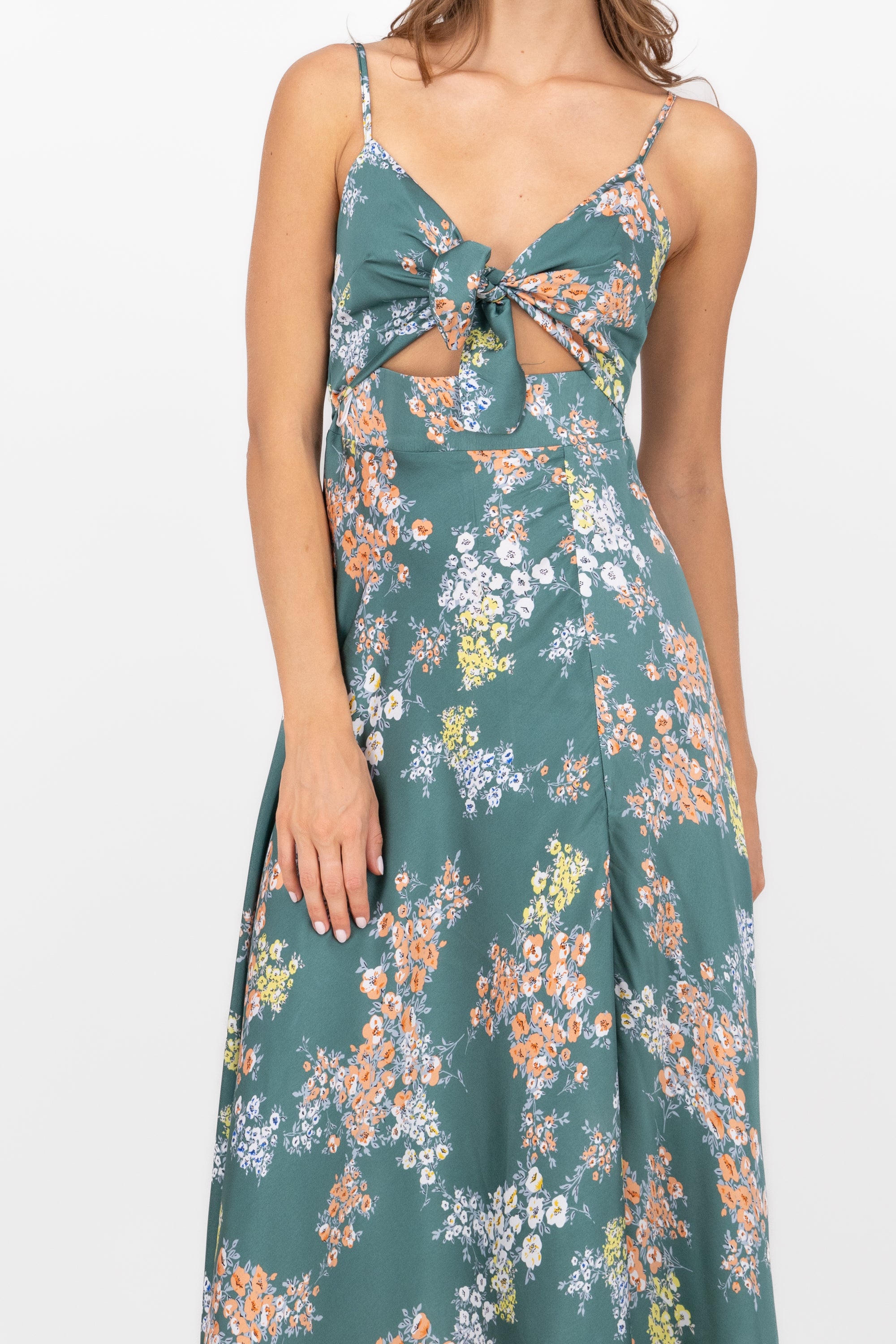 MultiFlower Print Summer Maxi Dress GREEN