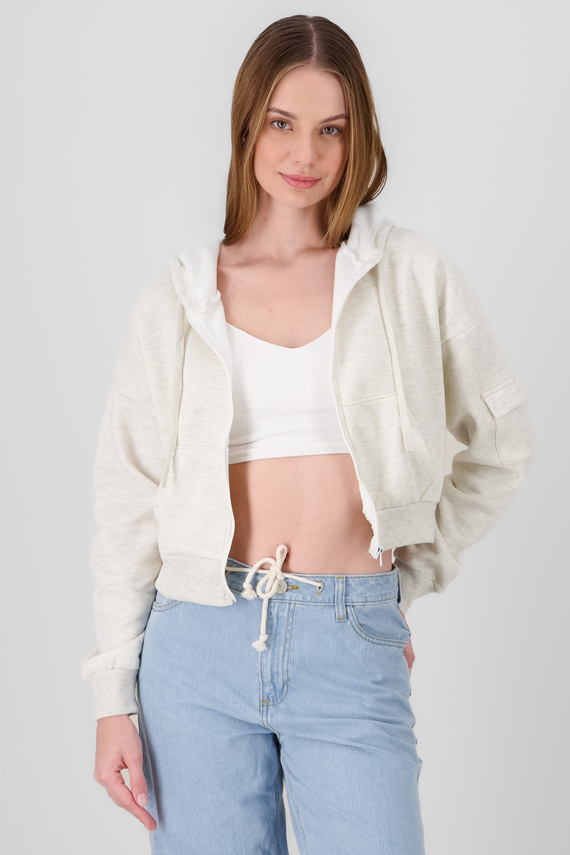 Cropped Sweatshirt With Sleeve Pocket SAND