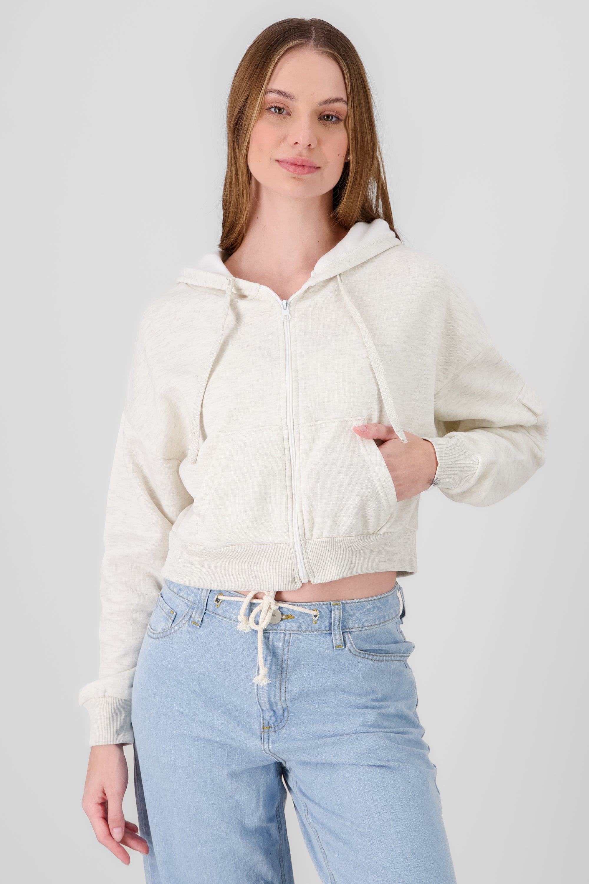 Cropped Sweatshirt With Sleeve Pocket SAND