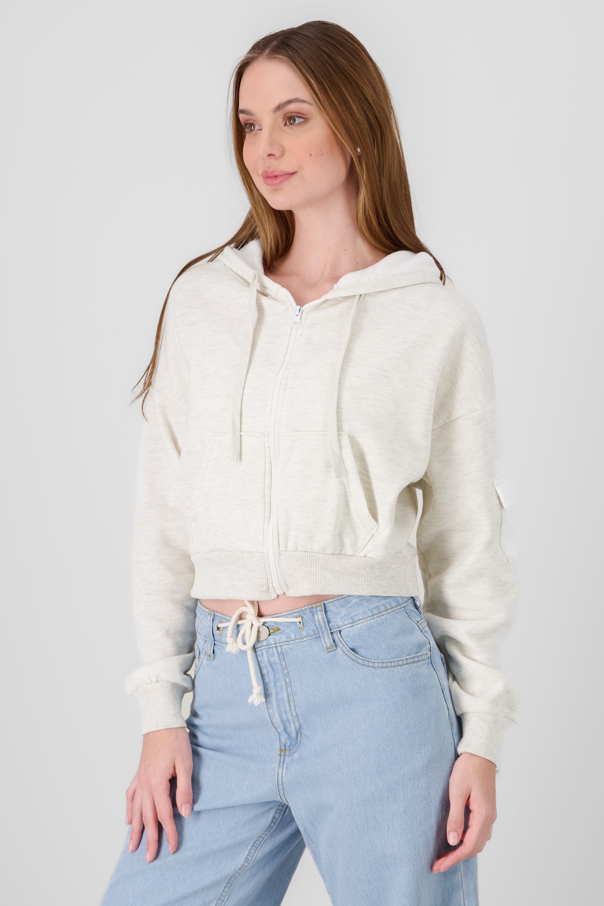 Cropped Sweatshirt With Sleeve Pocket SAND