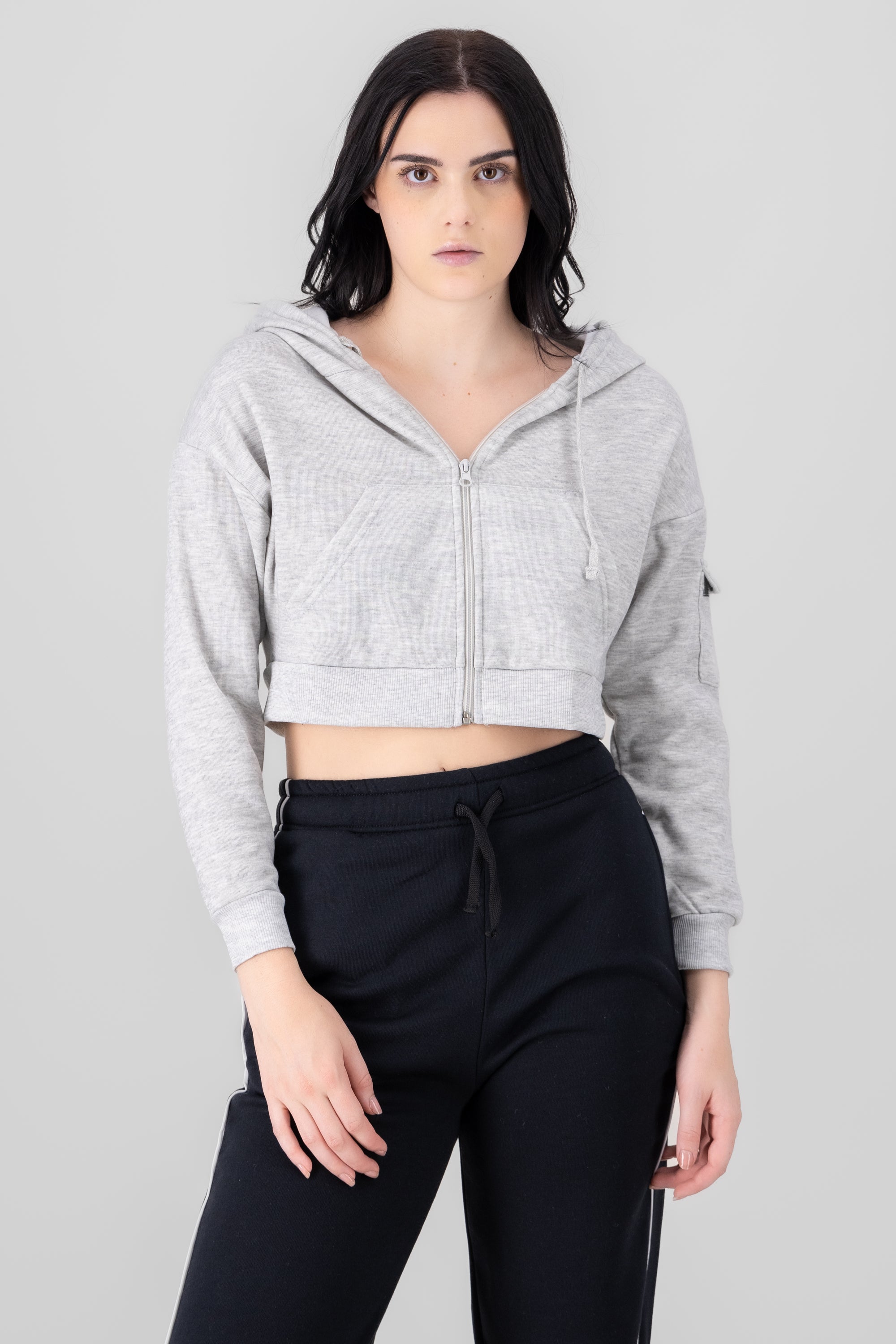 Cropped Sweatshirt With Sleeve Pocket GRAY