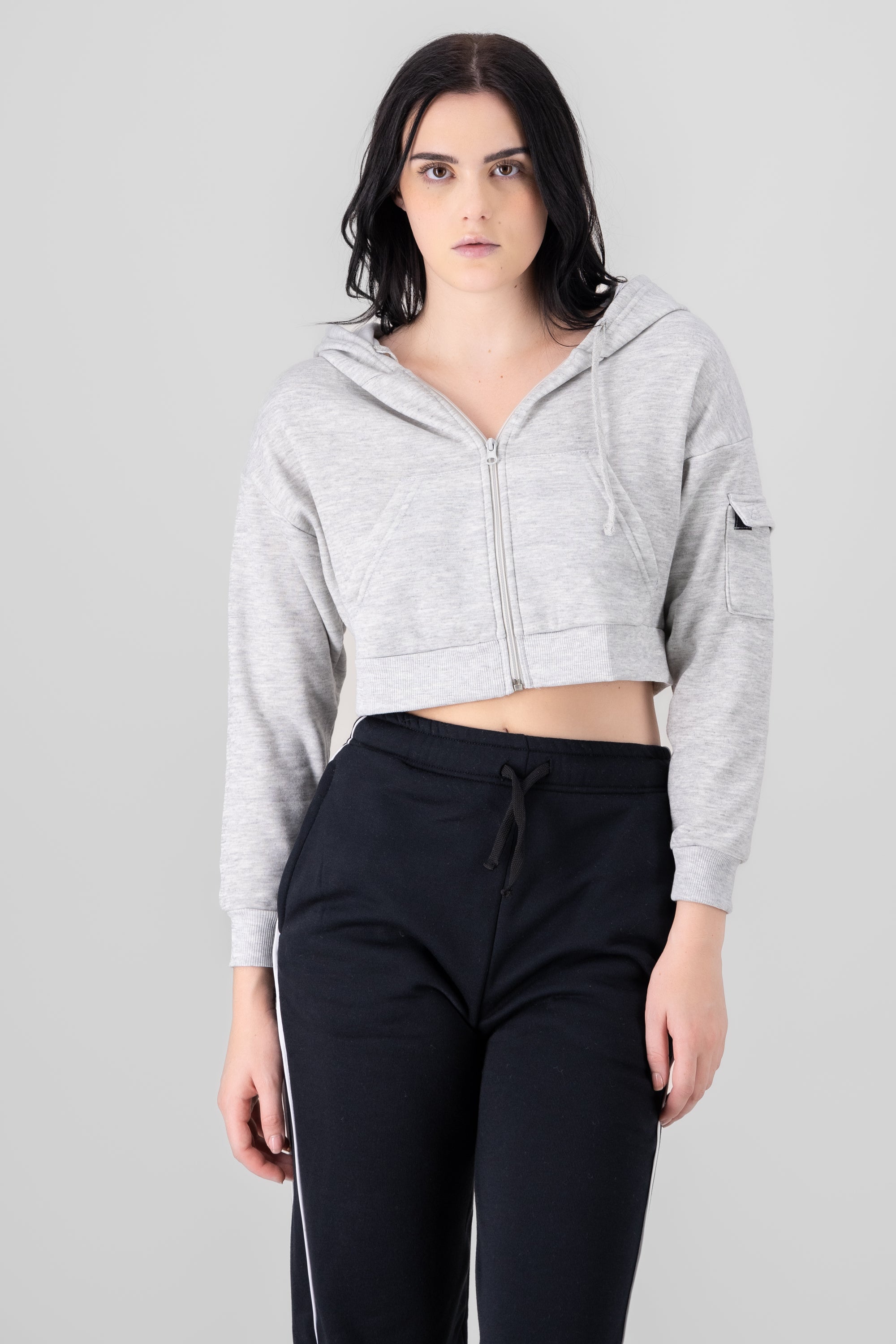 Cropped Sweatshirt With Sleeve Pocket GRAY