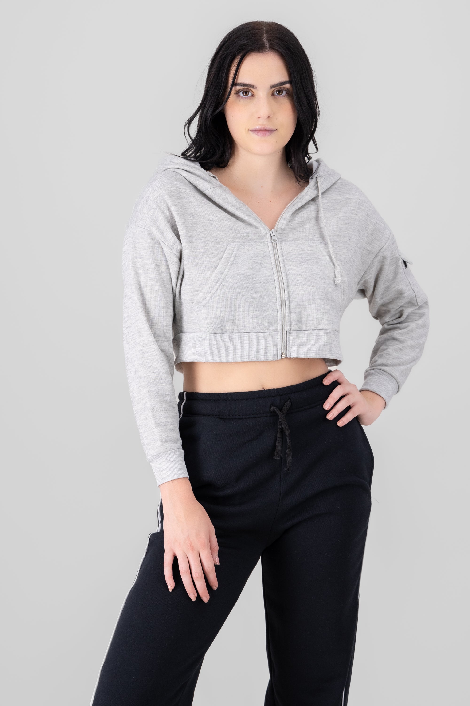 Cropped Sweatshirt With Sleeve Pocket GRAY