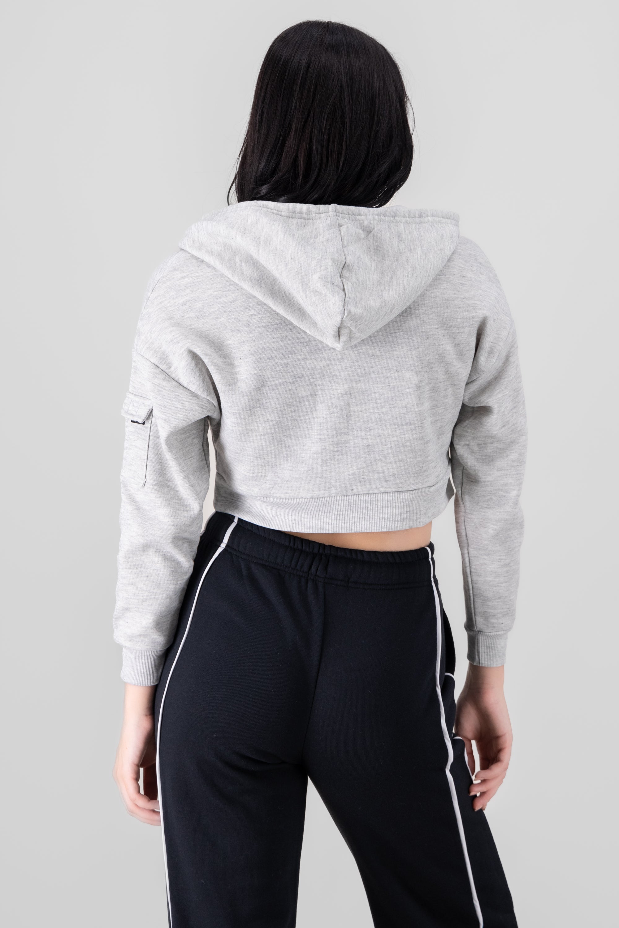 Cropped Sweatshirt With Sleeve Pocket GRAY