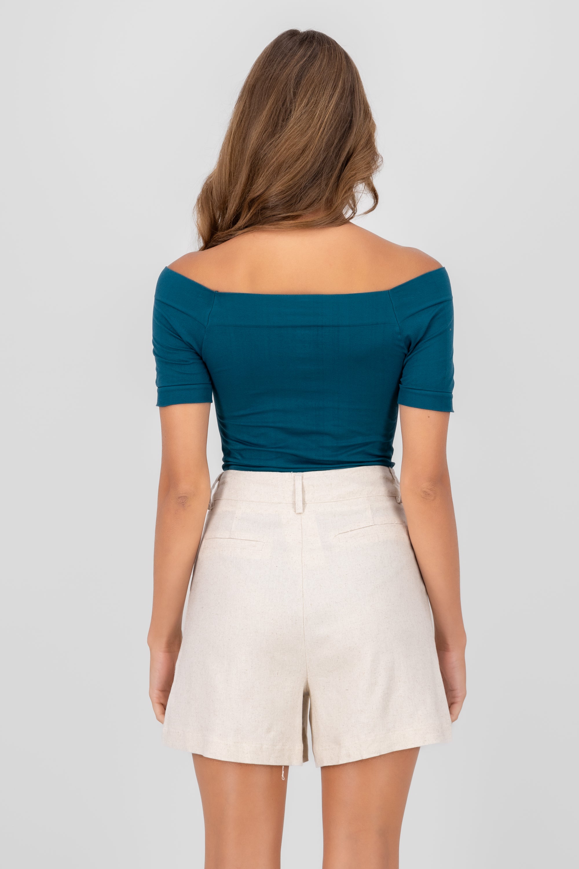 Seamless Bare Shoulder Plain Bodysuit TEAL