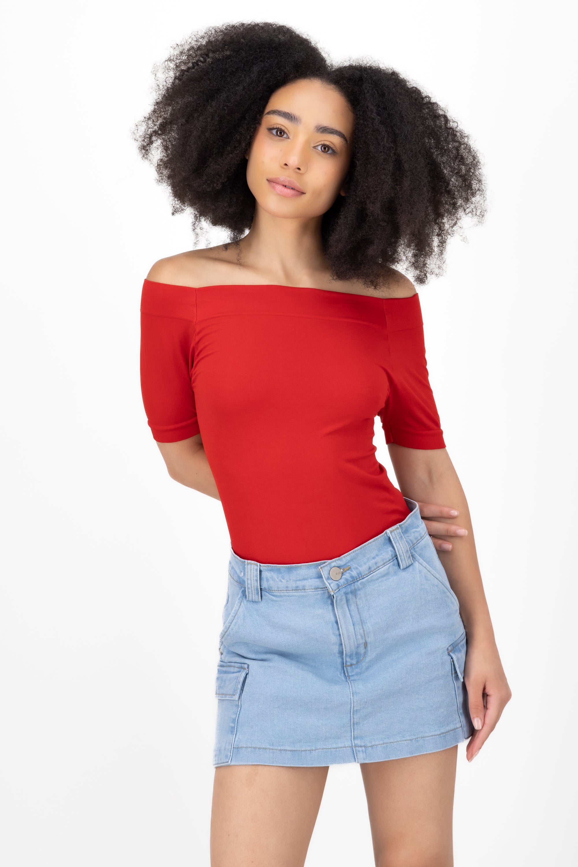 Seamless Bare Shoulder Plain Bodysuit RED