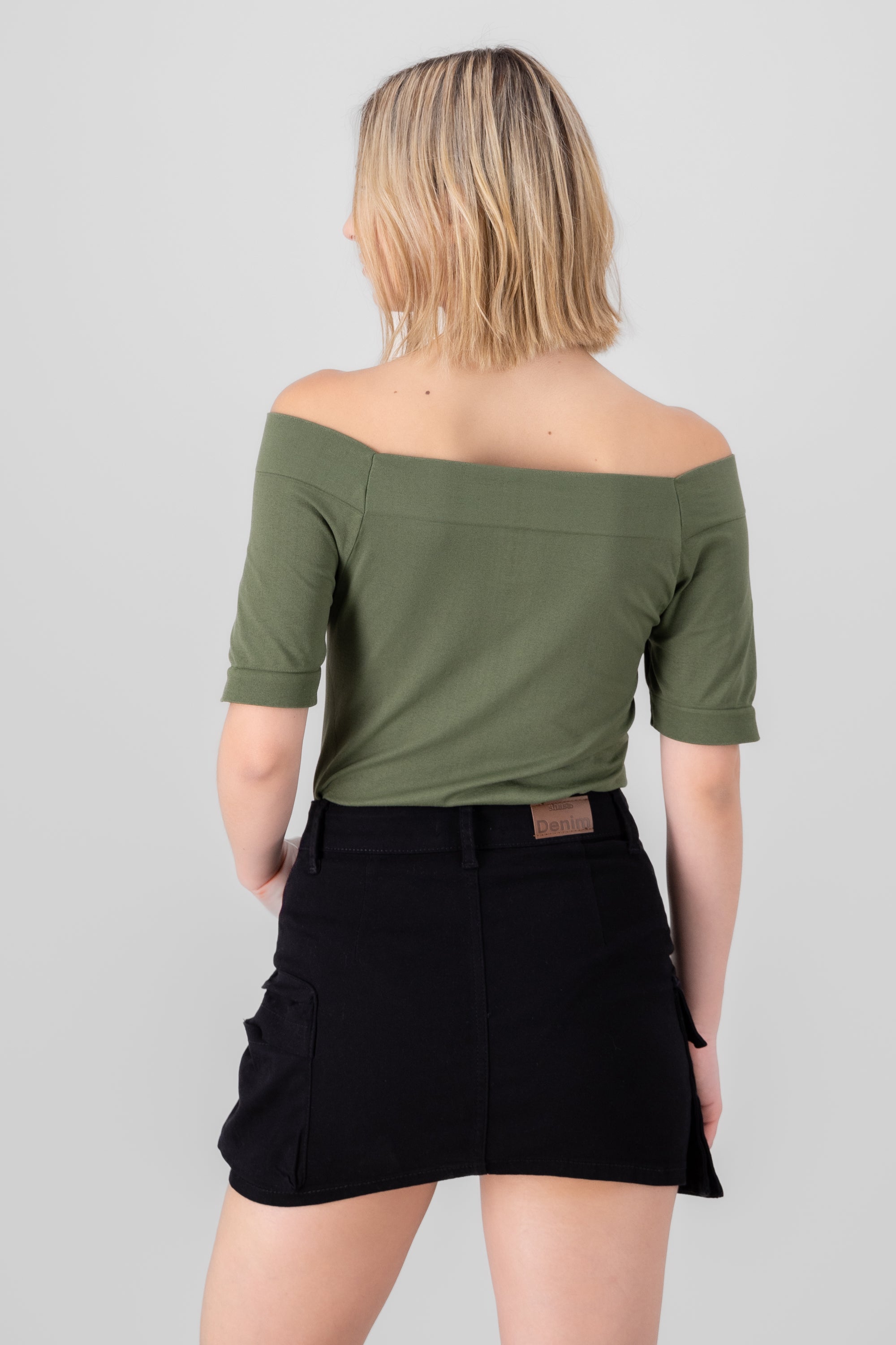 Seamless Bare Shoulder Plain Bodysuit OLIVE