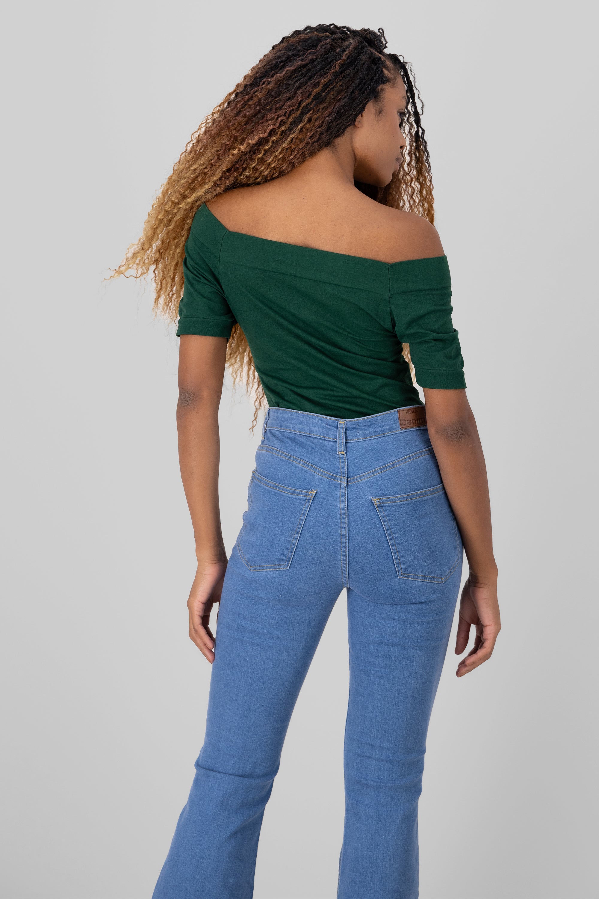 Seamless Bare Shoulder Plain Bodysuit FOREST GREEN