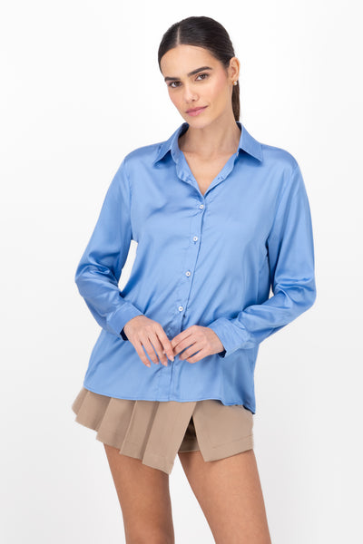 Satin Effect Button Down BLUE