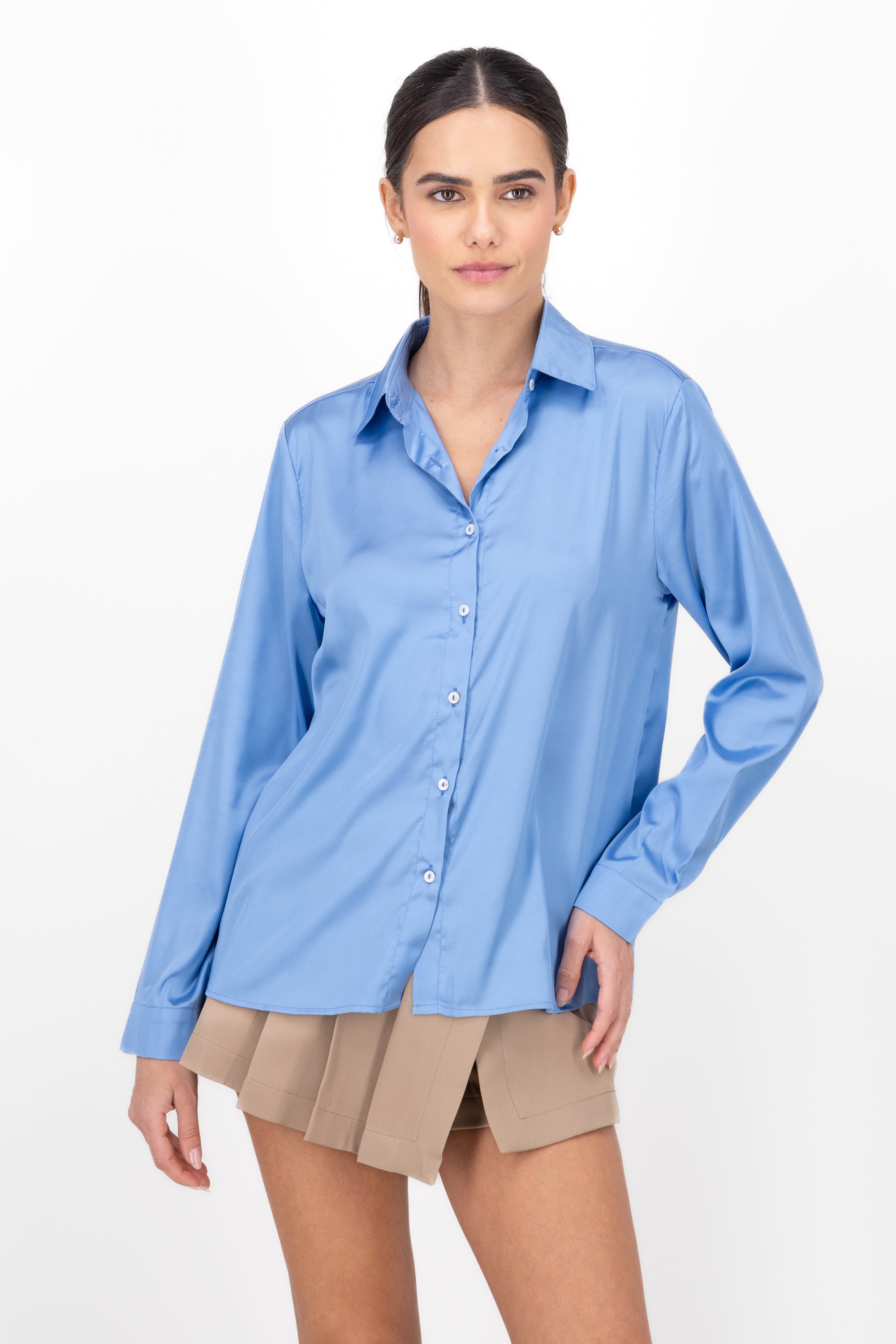 Satin Effect Button Down BLUE