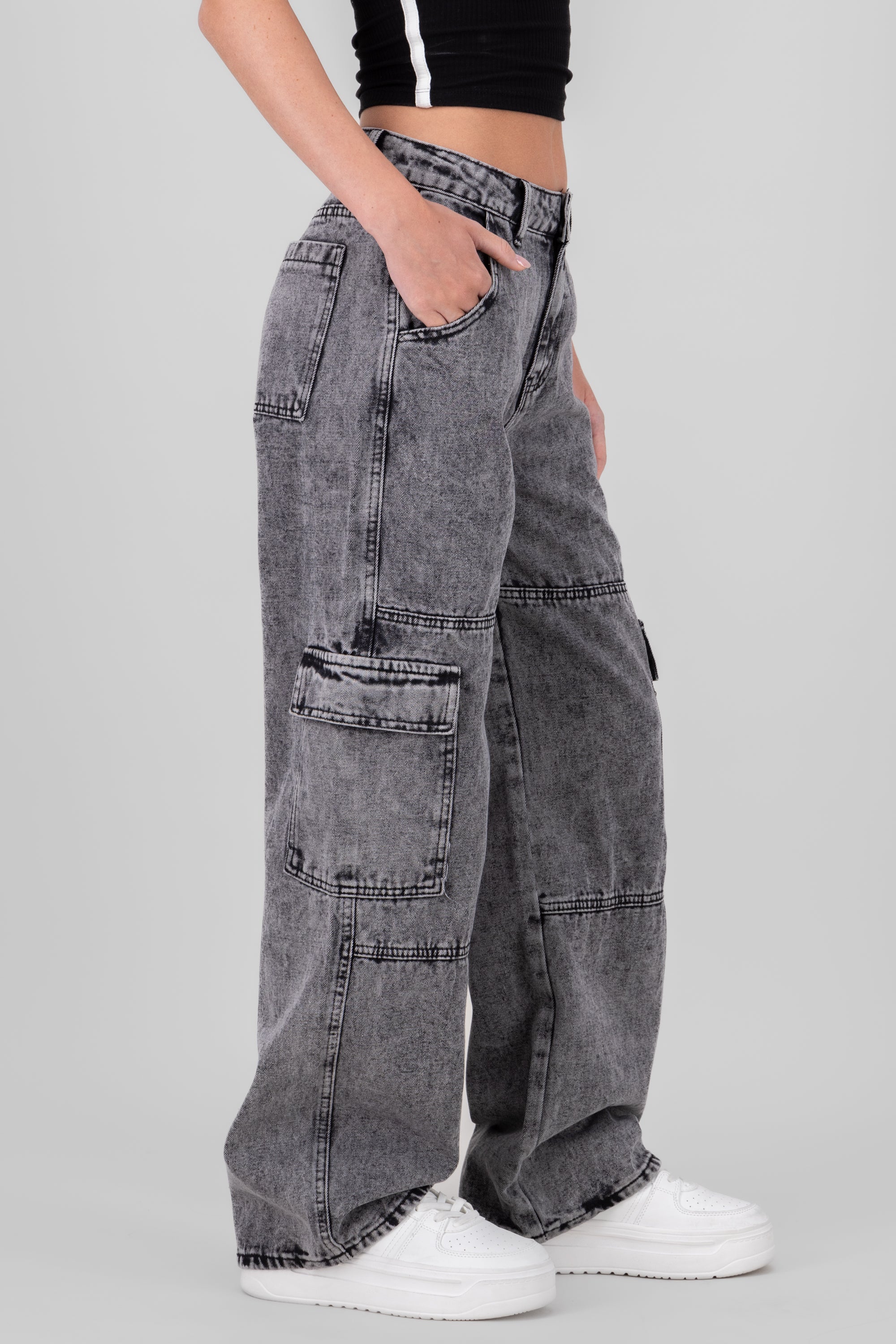 Washed Cargo Pocket Jeans DARK GRAY