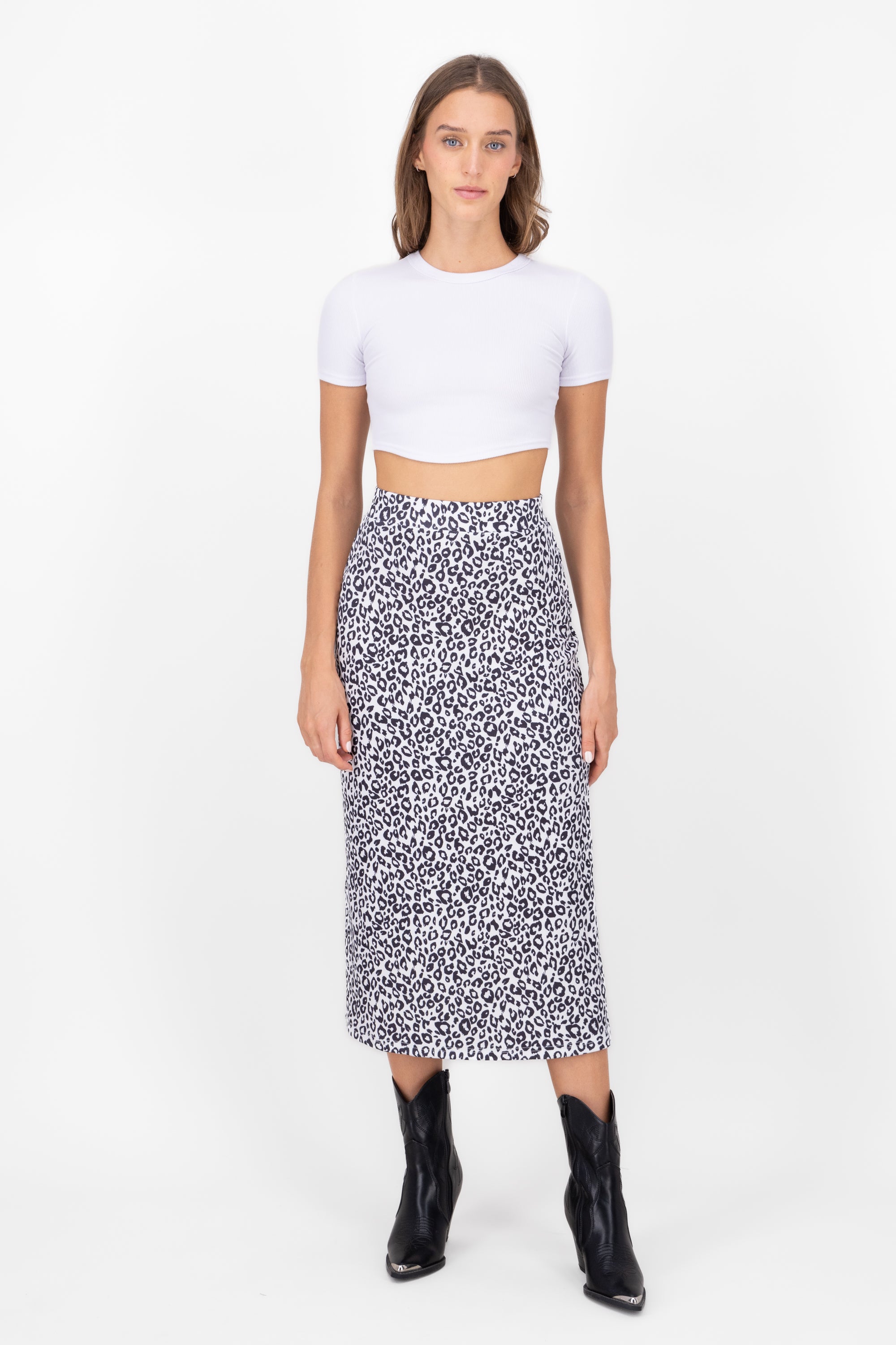 Cheetah Print Midi Skirt WHITE COMBO