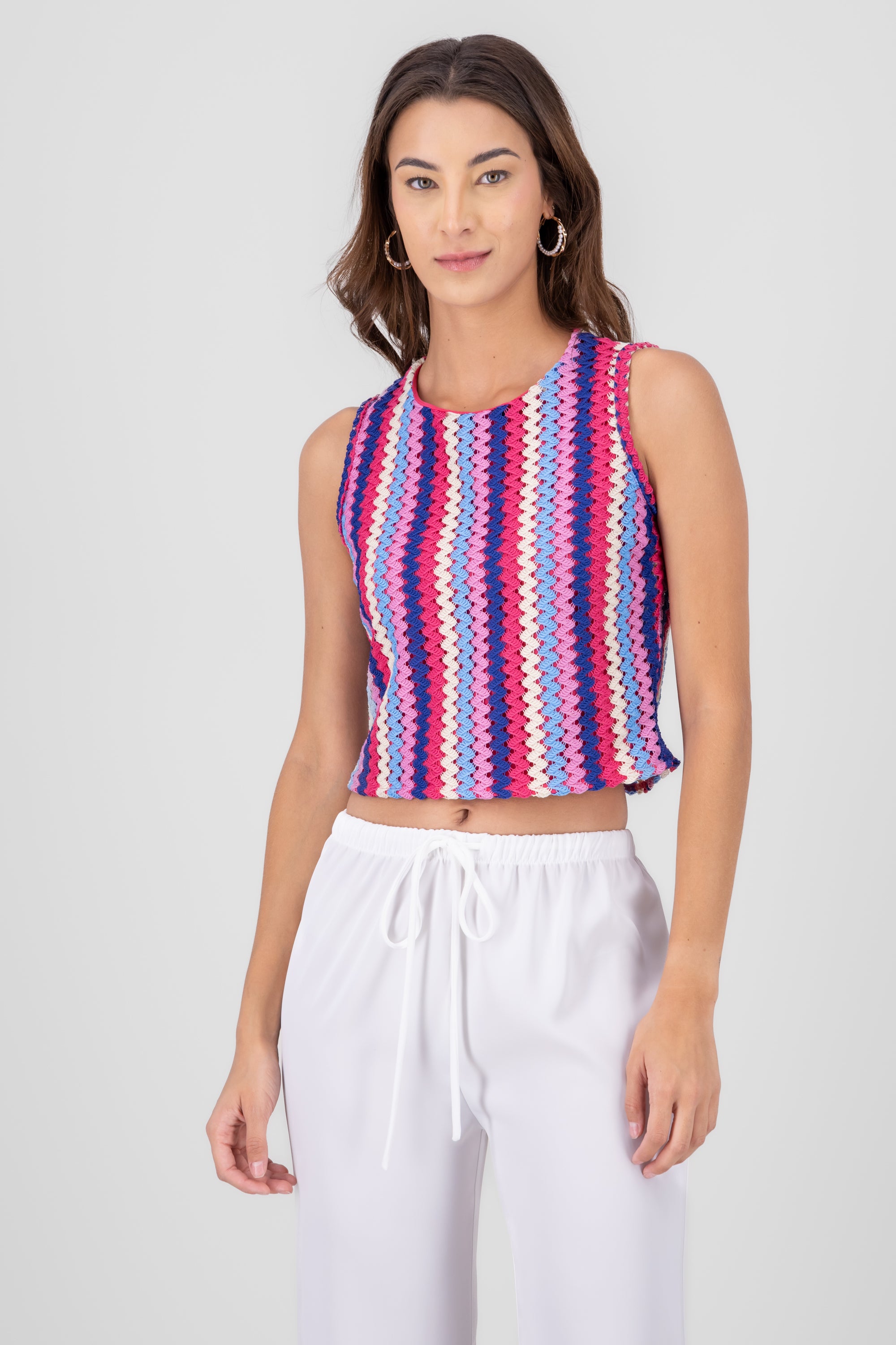 Funky Sleeveless Crochet Shirt MULTICOLOR