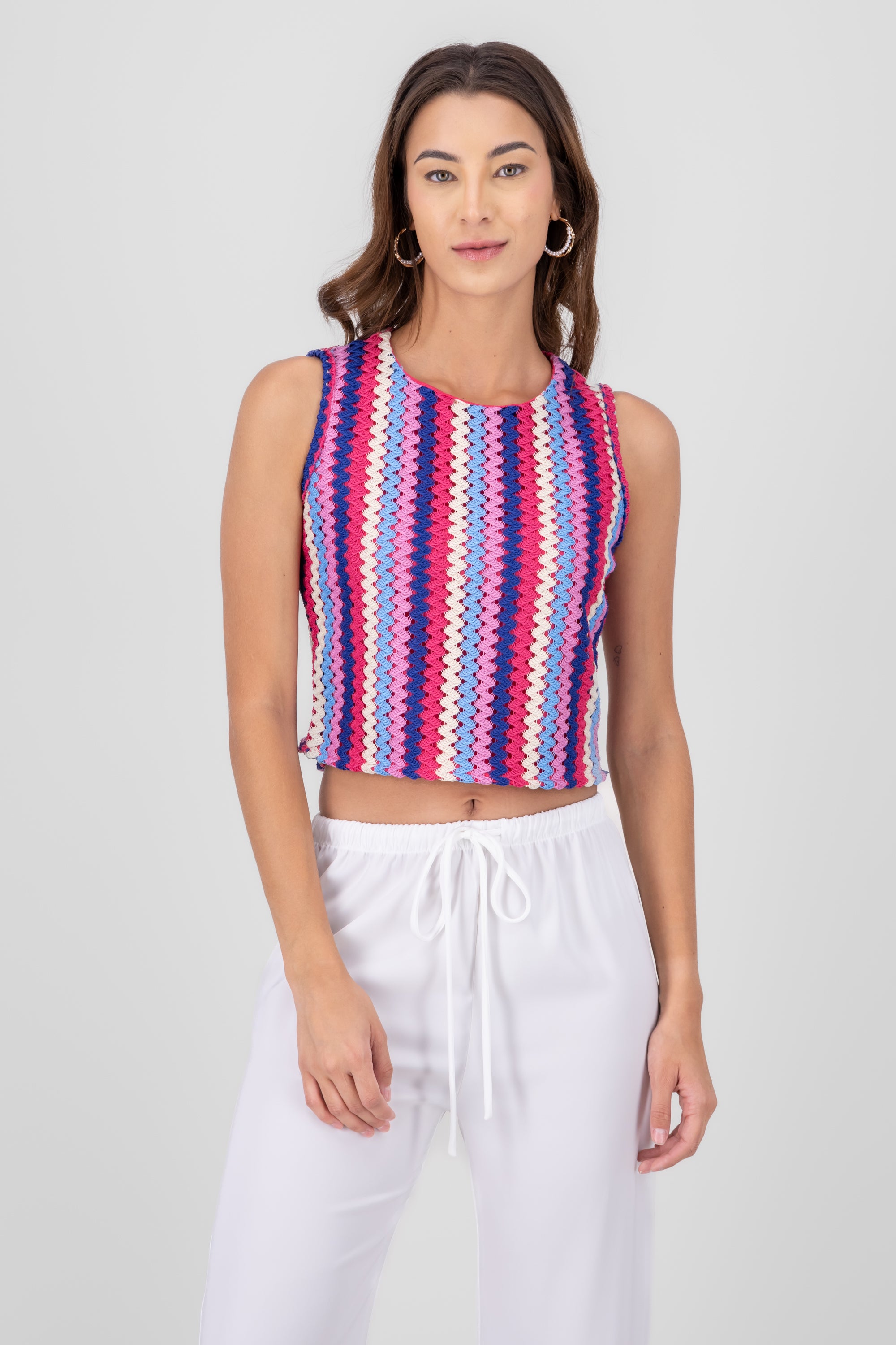 Funky Sleeveless Crochet Shirt MULTICOLOR