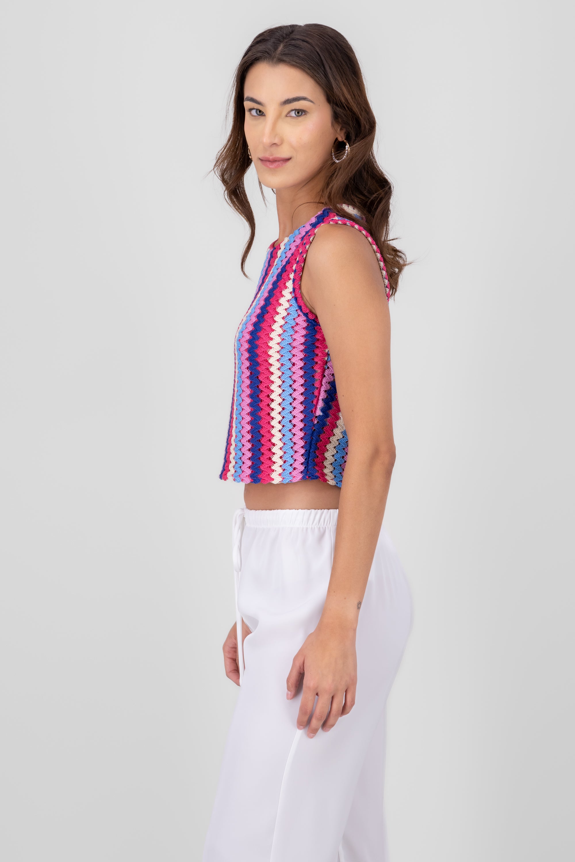 Funky Sleeveless Crochet Shirt MULTICOLOR