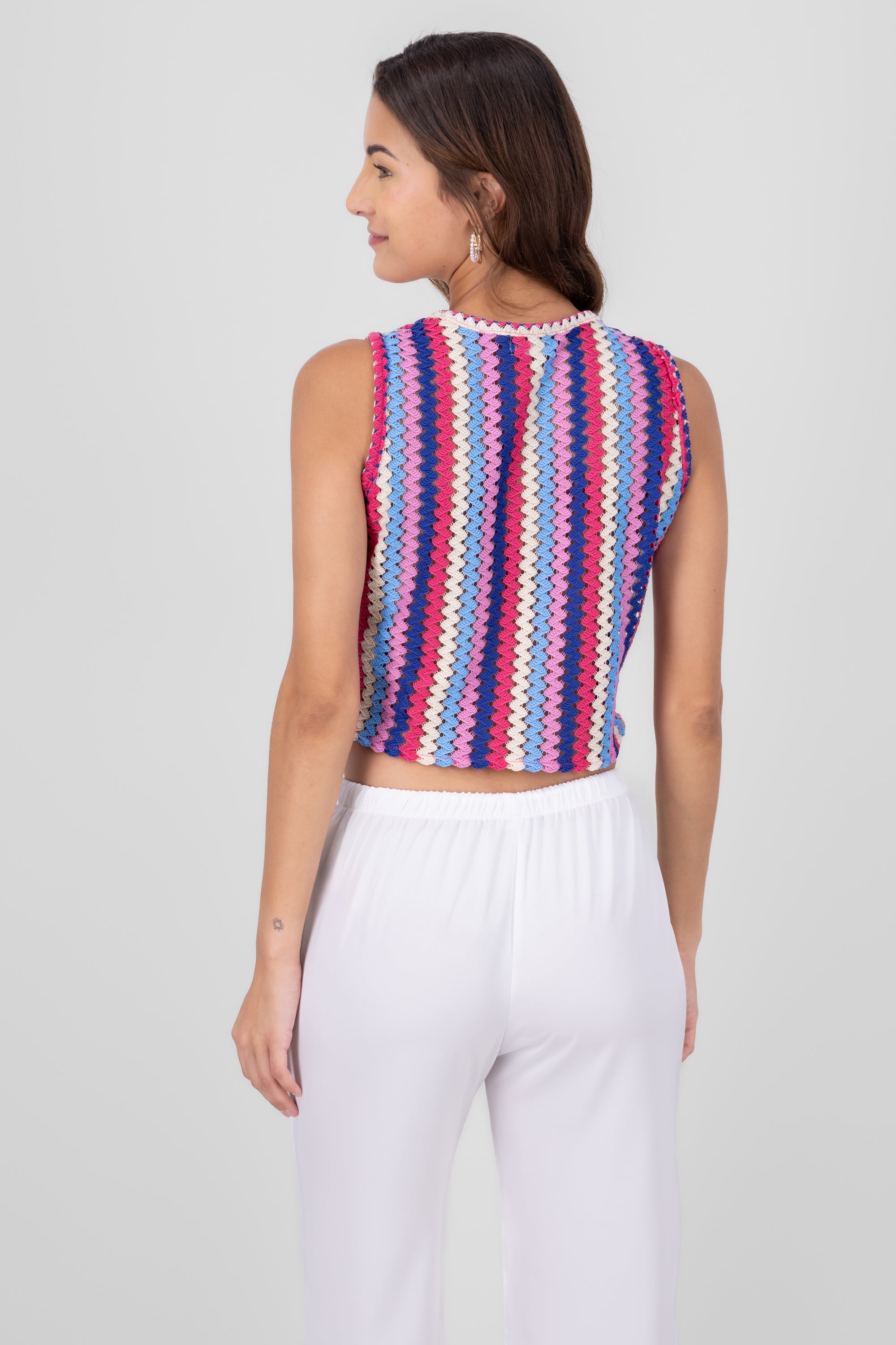 Funky Sleeveless Crochet Shirt MULTICOLOR