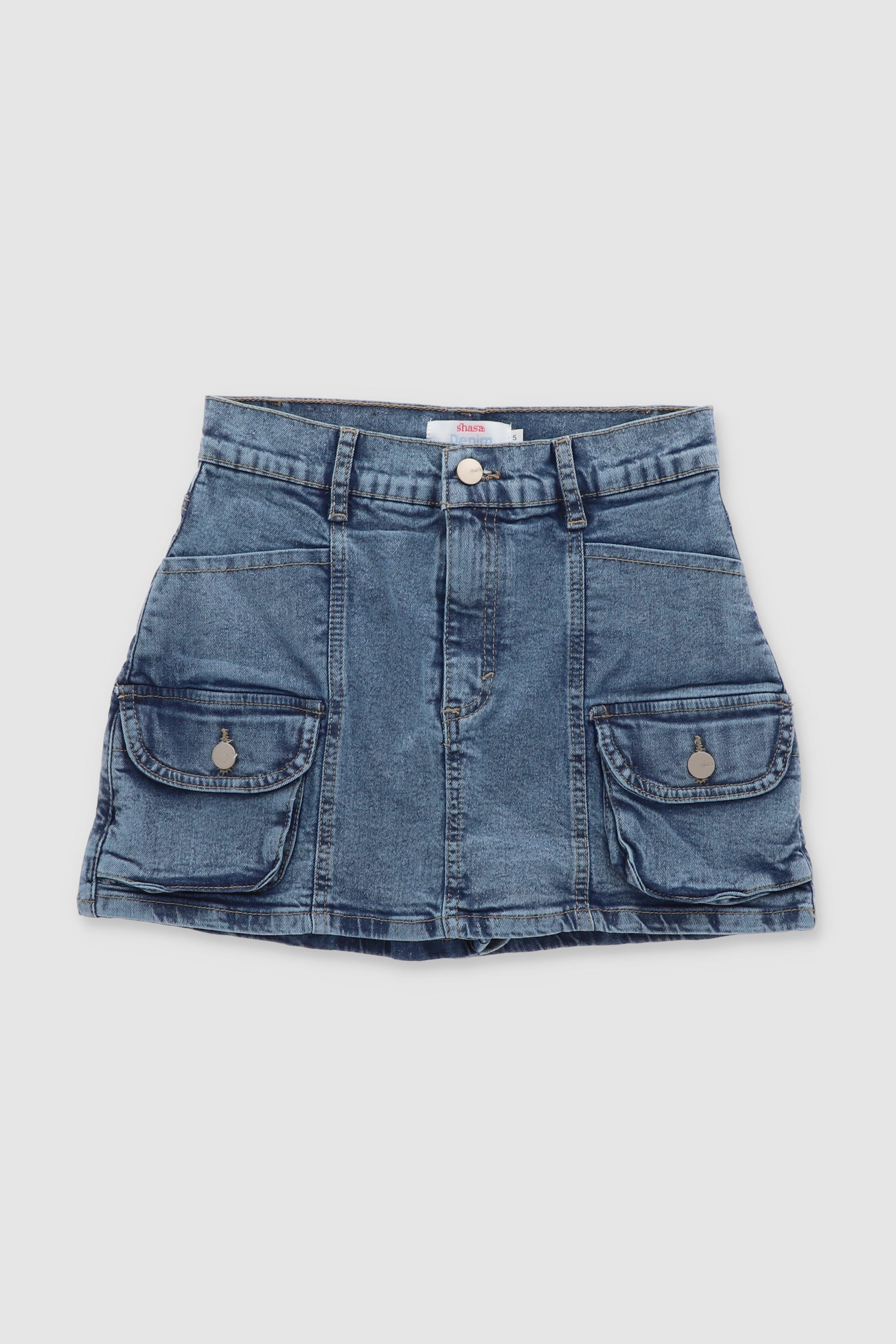 Flap Pocket Denim Mini Skirt MEDIUM ACID WASH