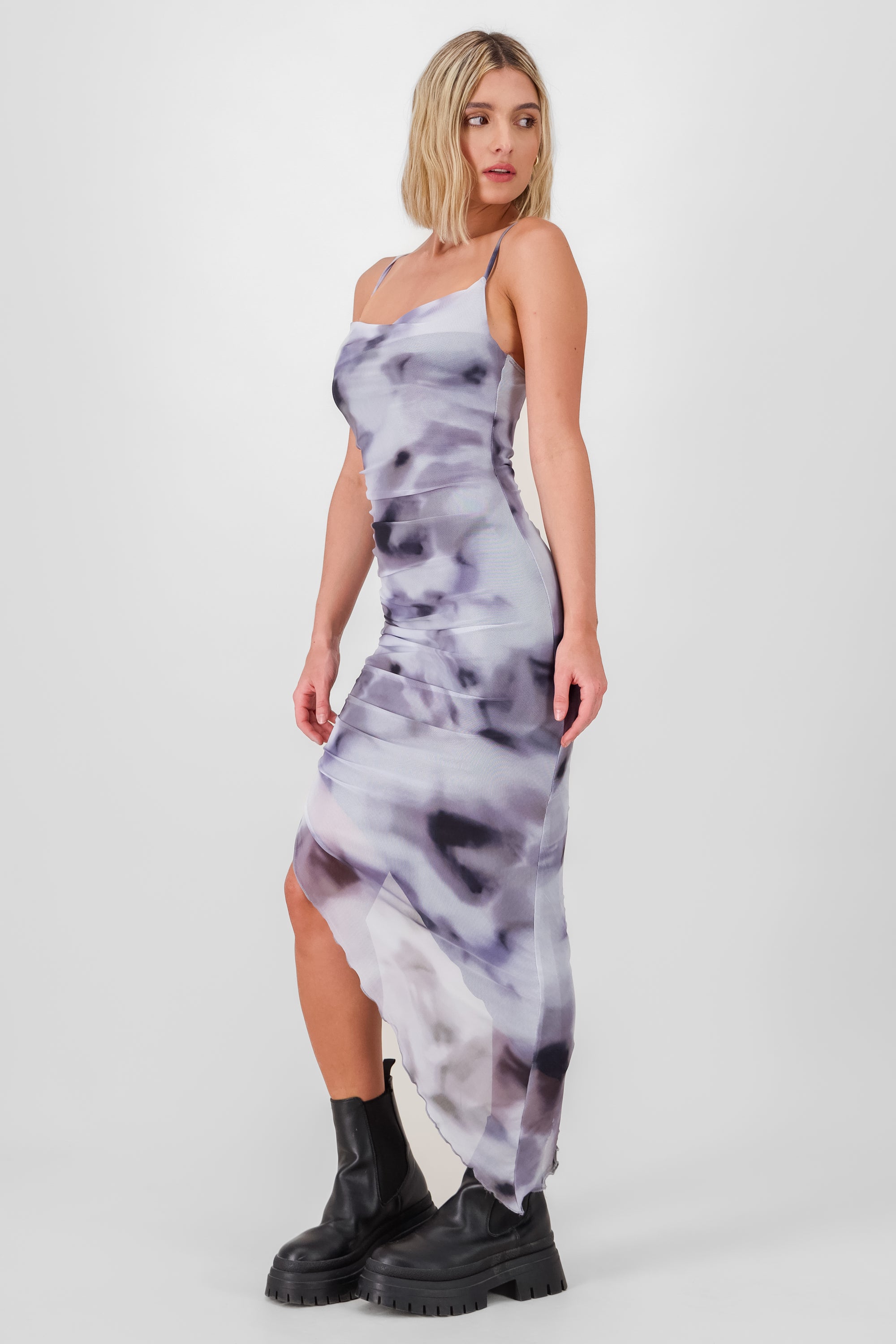 Marble Body Con Dress With Side Slit PASTEL PURPLE