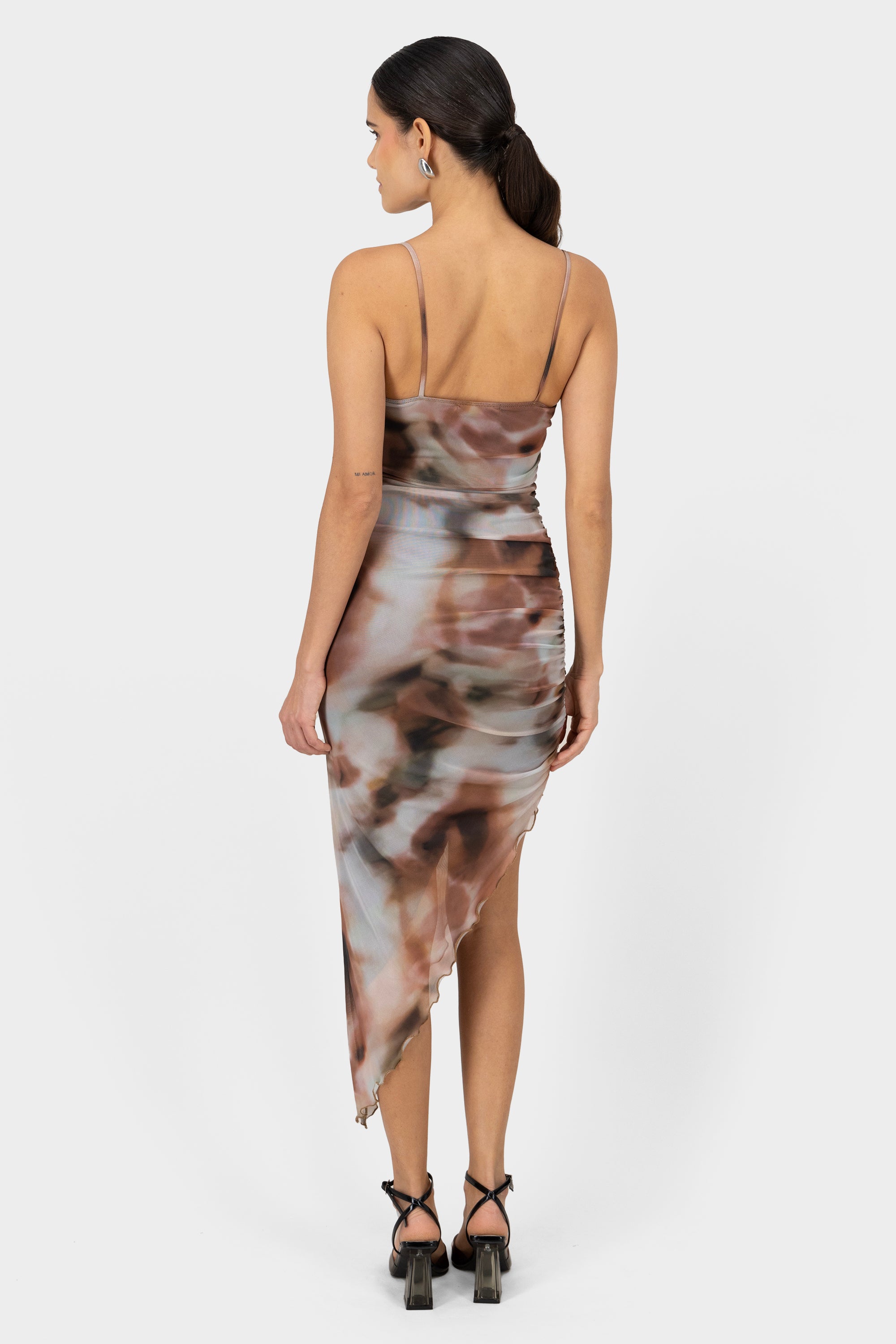 Marble Body Con Dress With Side Slit BROWN COMBO