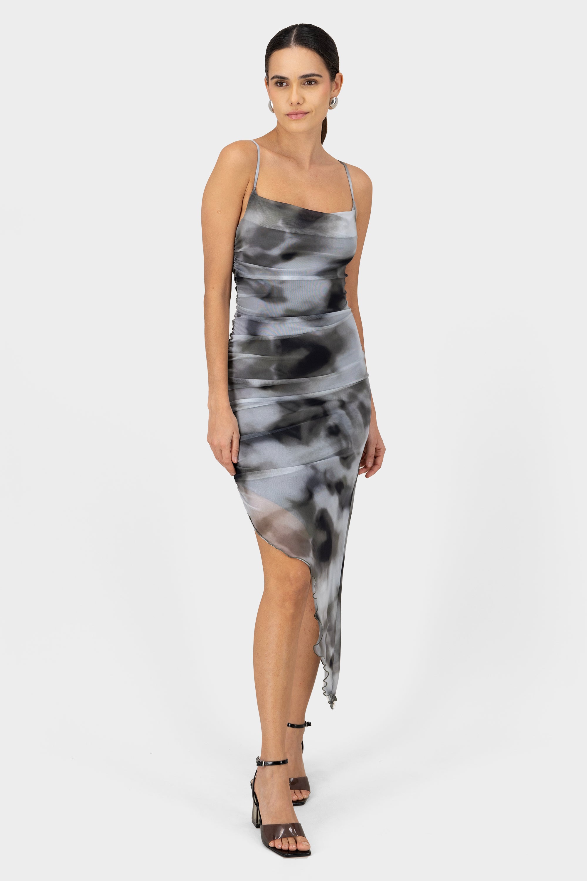 Marble Body Con Dress With Side Slit BLACK COMBO