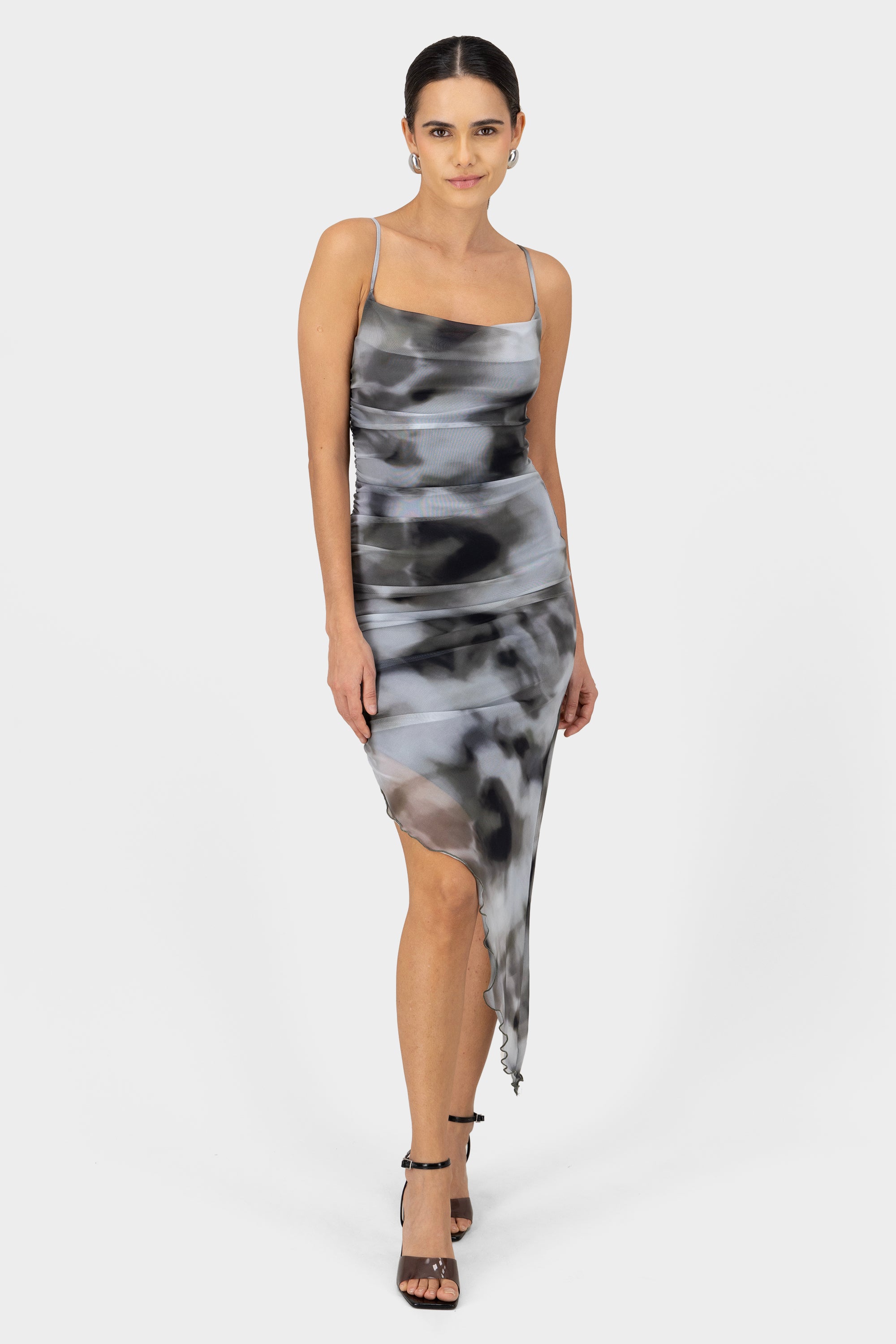 Marble Body Con Dress With Side Slit BLACK COMBO