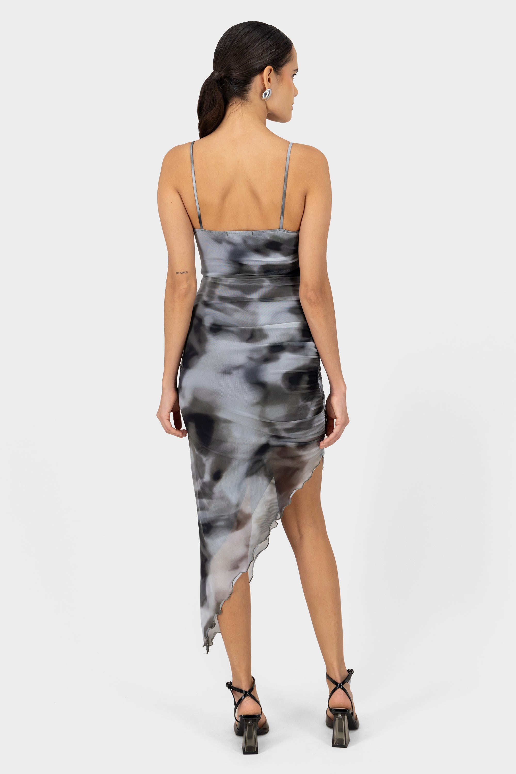 Marble Body Con Dress With Side Slit BLACK COMBO