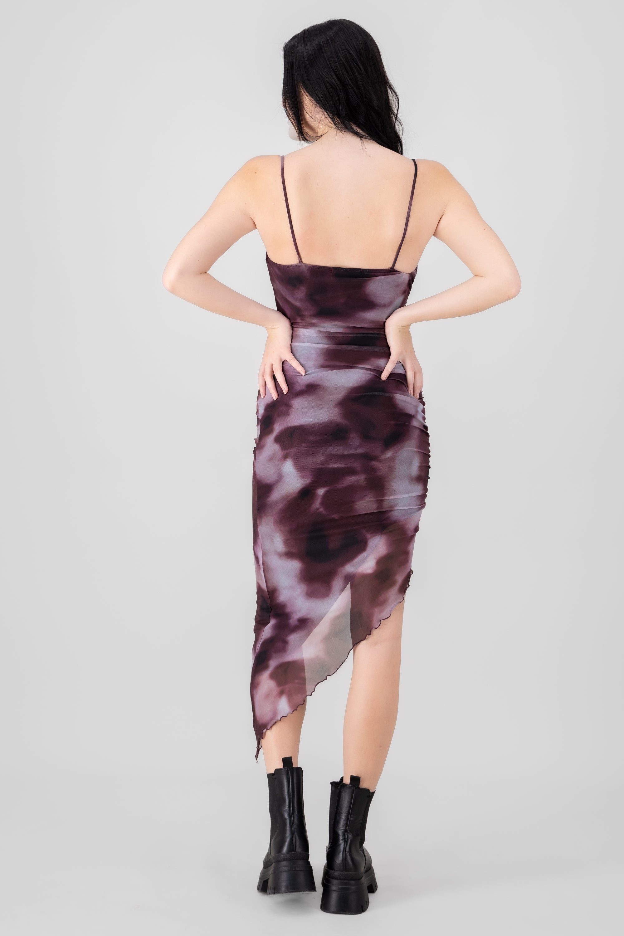 Marble Body Con Dress With Side Slit BURGUNDY COMBO