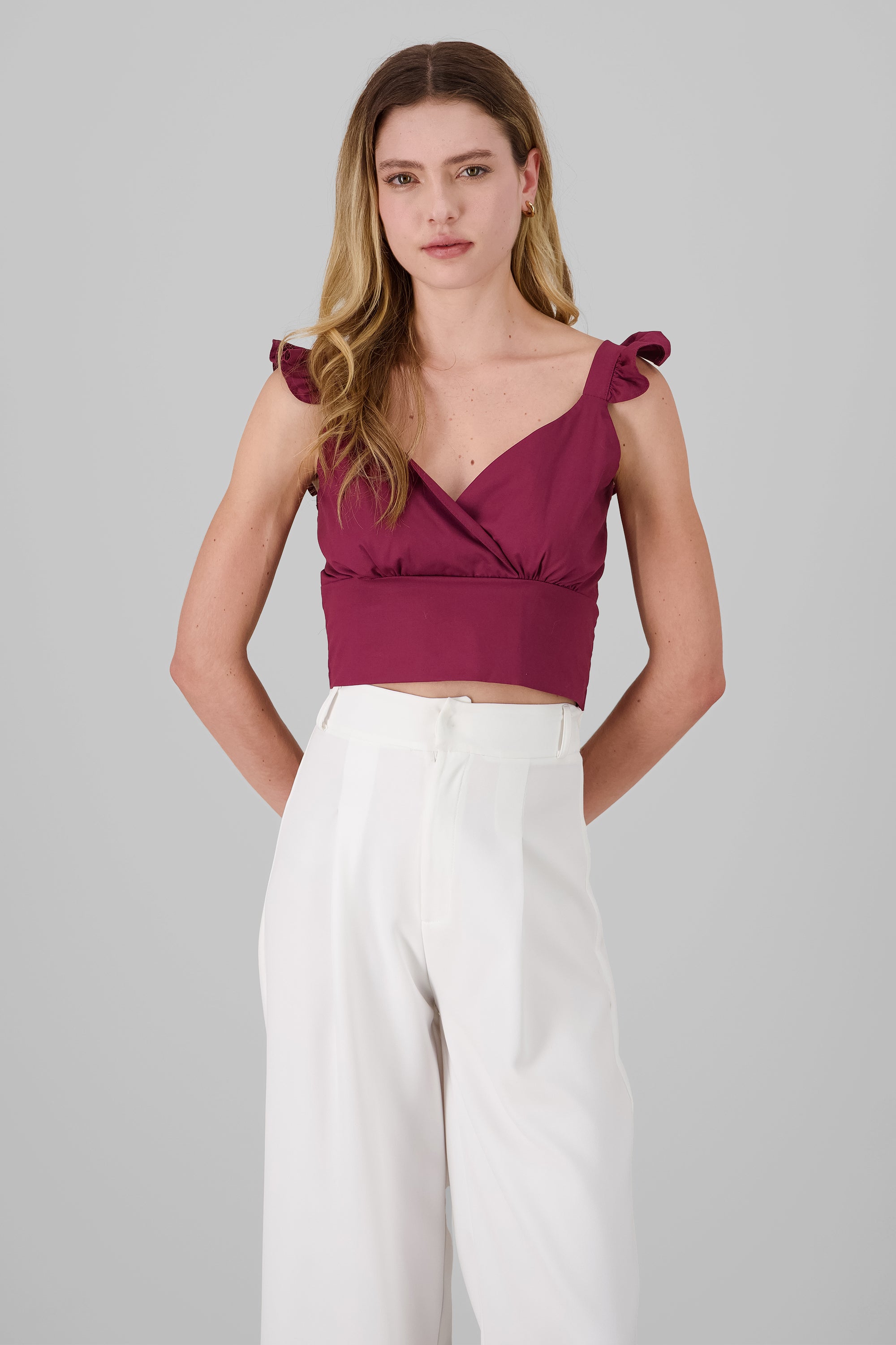 Essence Ruffled Summer Top BURGUNDY