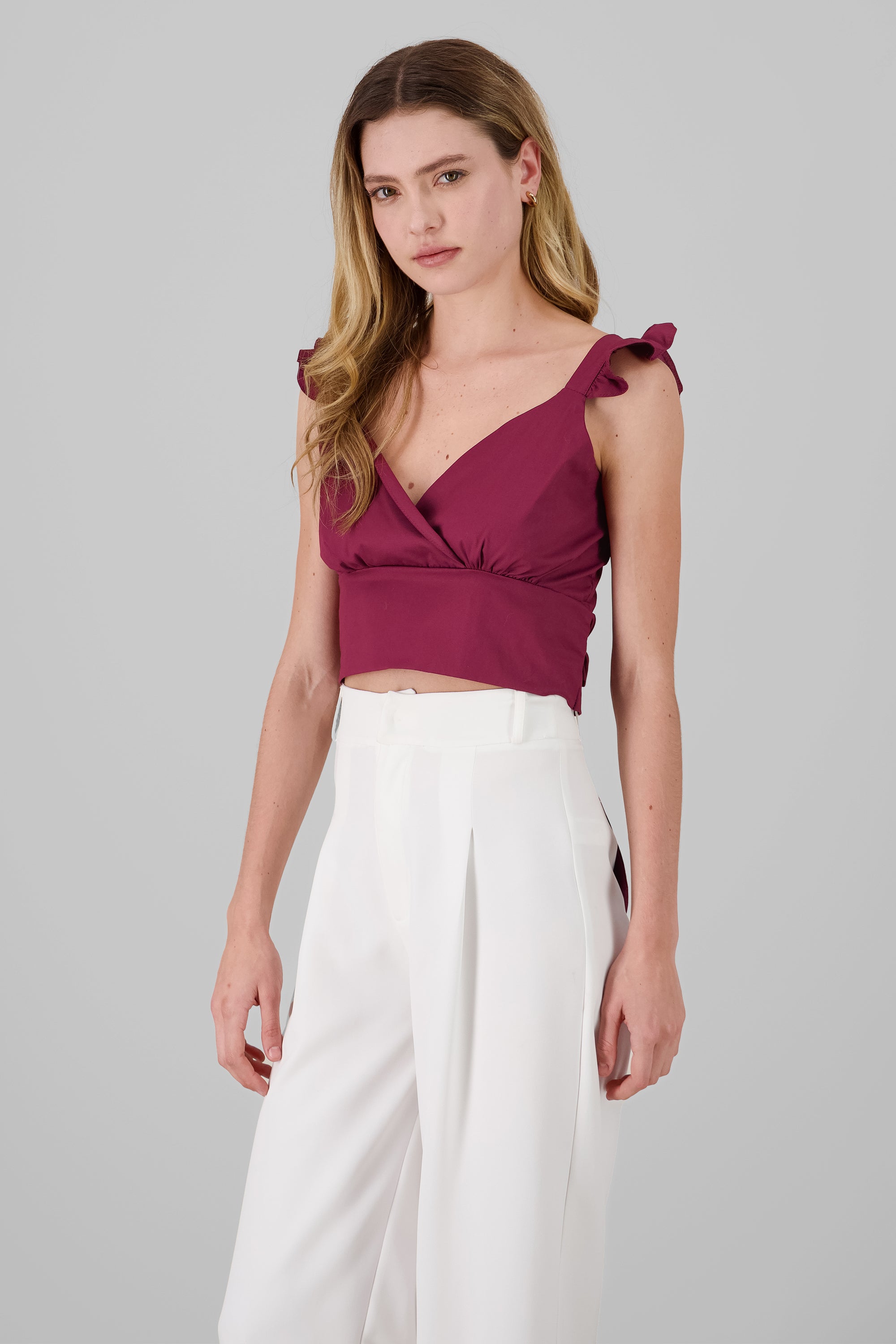 Essence Ruffled Summer Top BURGUNDY