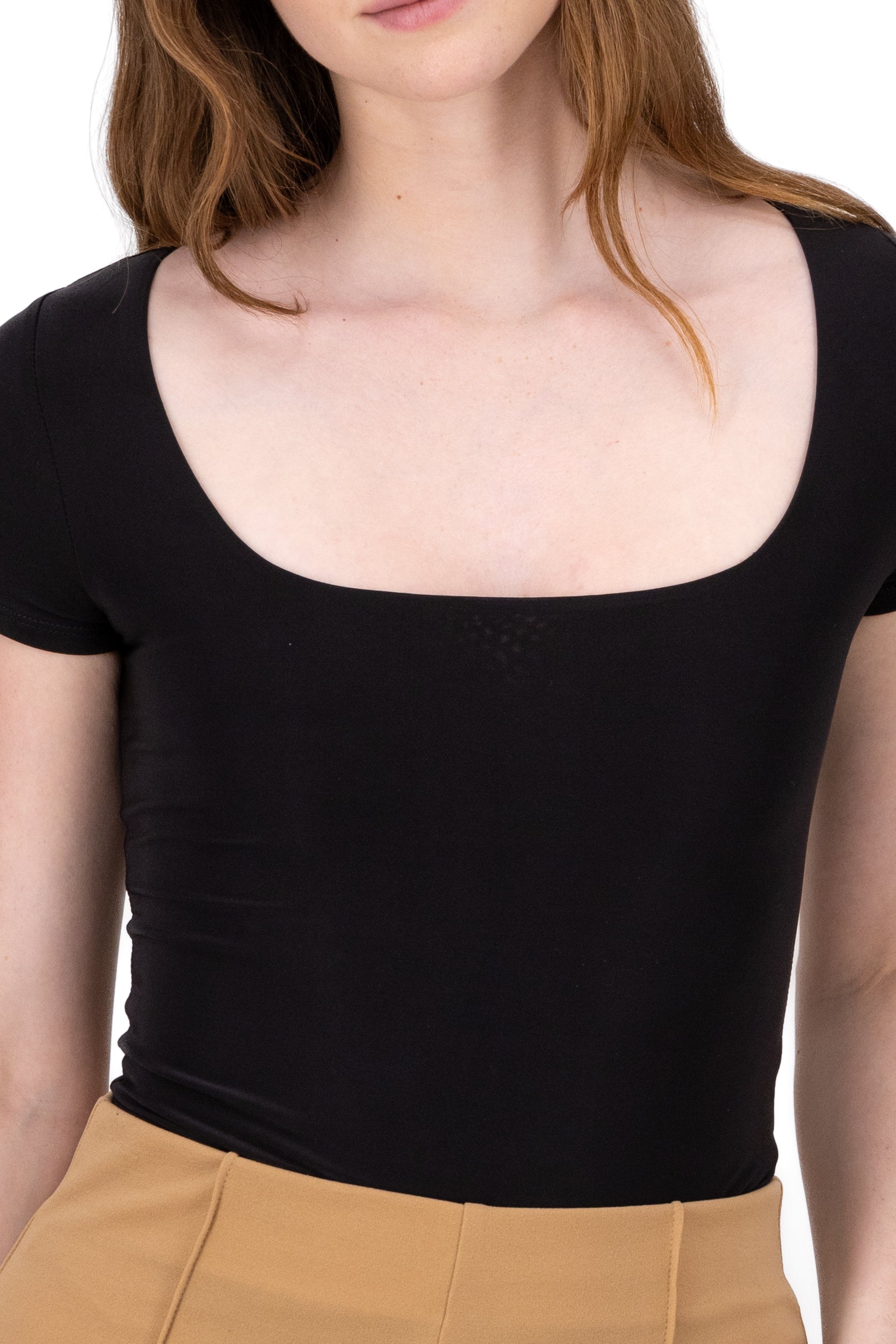 SquareNeckline Basic Bodysuit BLACK