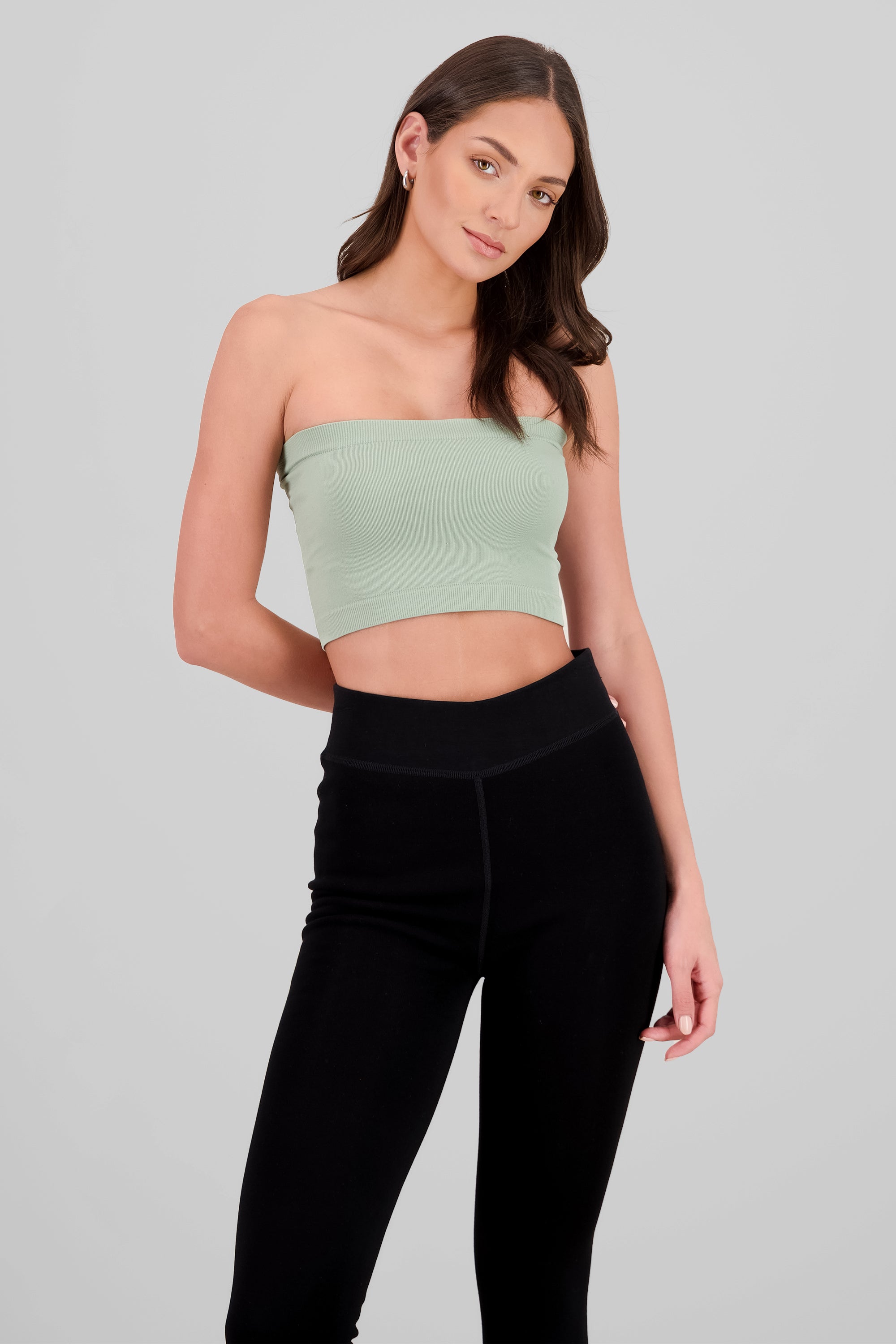 Plain Strapless Top LIGHT GREEN